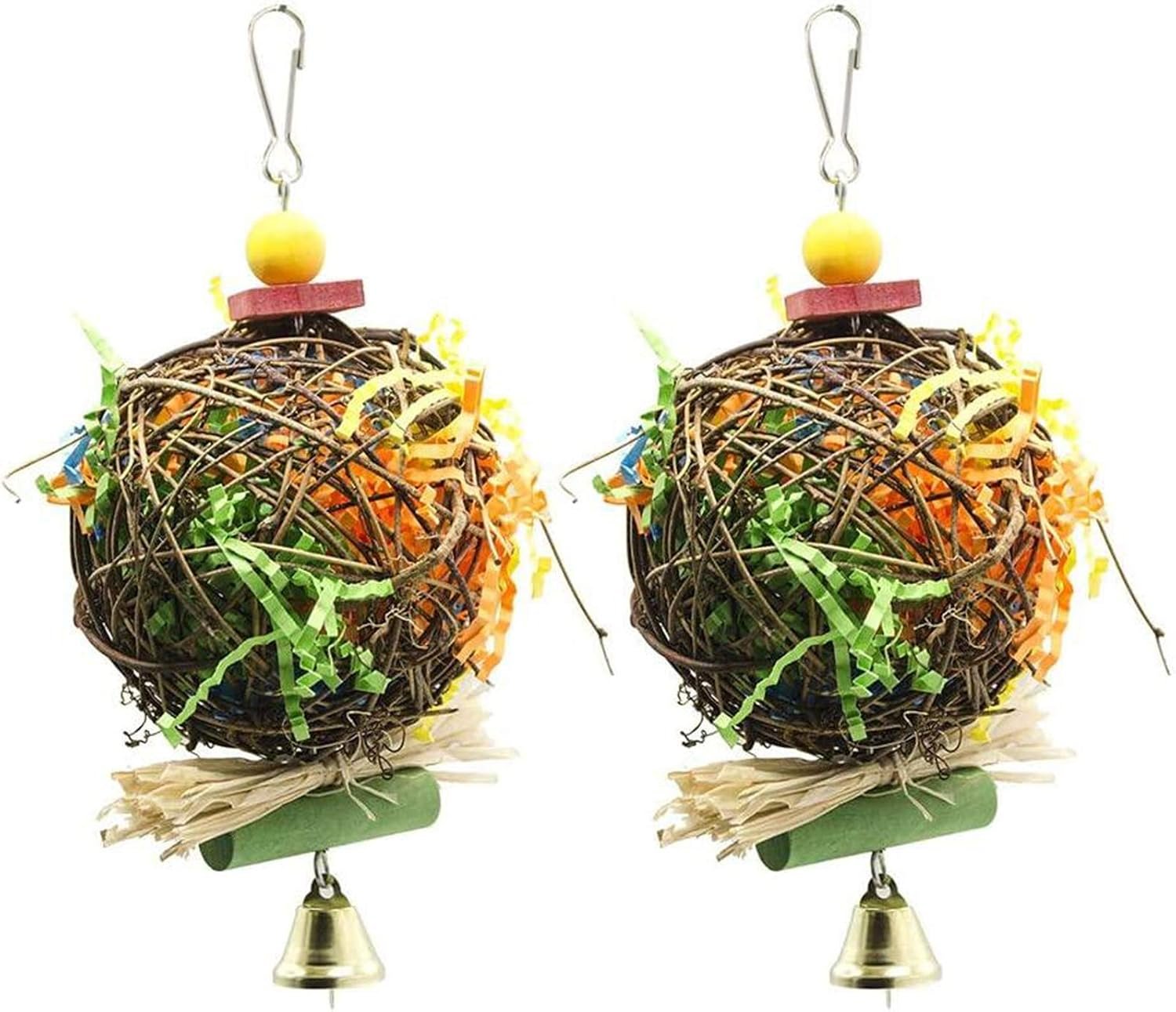 EBaokuup 2 Pack Bird Chewing Toys Foraging Shredder Parrot Cage Shredder Hanging Toy for Cockatiel Conure African Grey Amazon