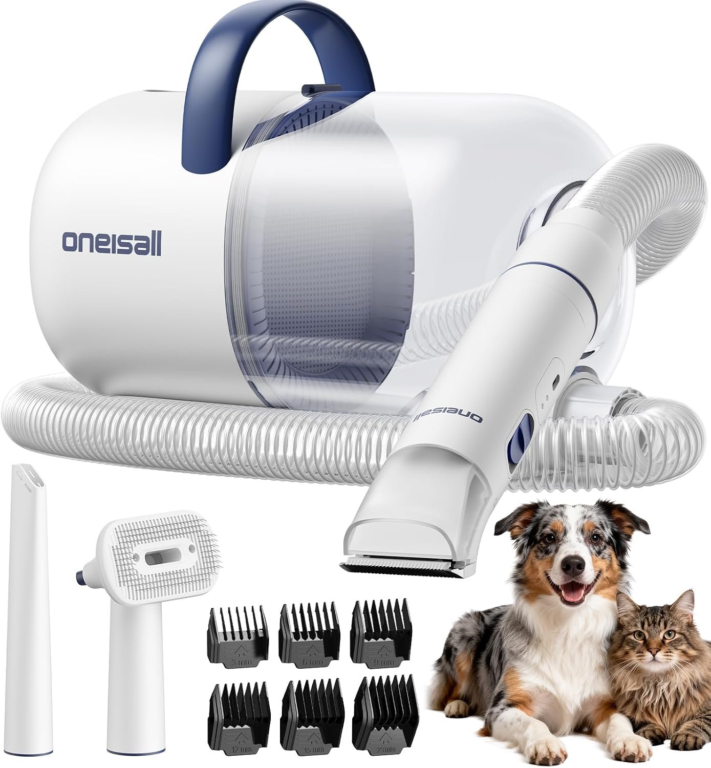 oneisall Dog Grooming Vacuum – 15000Pa Suction, Captures 99% Pet Hair to Reduce Shedding, Dog Grooming Clippers & Quiet Brush (≤59dB) with 4 Accessories, 2L Dust Canister for Home Cleaning