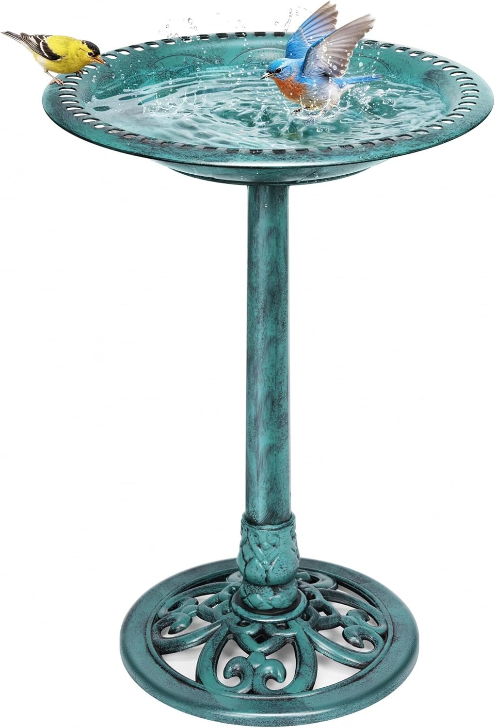 VIVOHOME Bird Bath for Outside, Polyresin Pedestal Birdbath, Green | Weather-Resistant, 20-Inch Bowl, 28-Inch Height, for Outdoor/Garden, Bird-Friendly, Easy to Clean