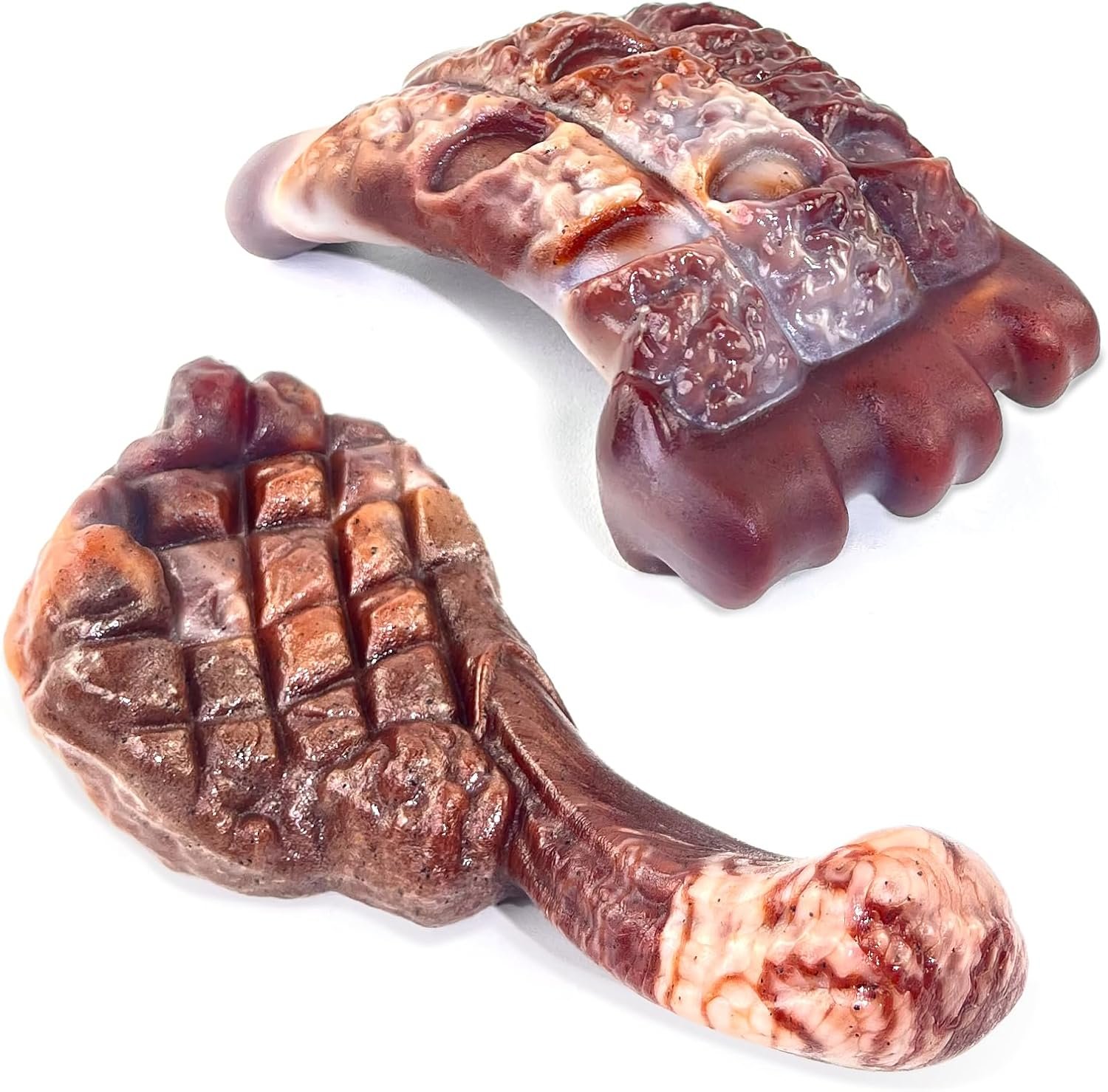 Fuufome Dog Chew Toys for Aggressive Chewers & Large Dogs Tough Nylon Bone | Indestructible Hard, Power Chewing, Teeth Cleaning Textures to Keep Them Busy, 2 Pack Steak & Ribs Toy for 20–100 lbs Dogs
