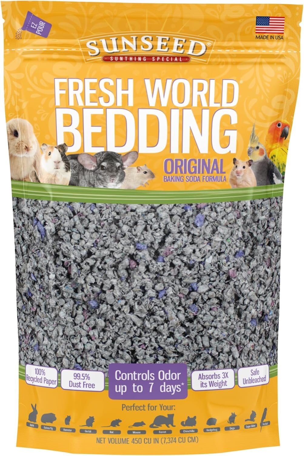 Sunseed 18220 Fresh World Bedding for Small Animals, Original Gray – 450 Cubic Inch