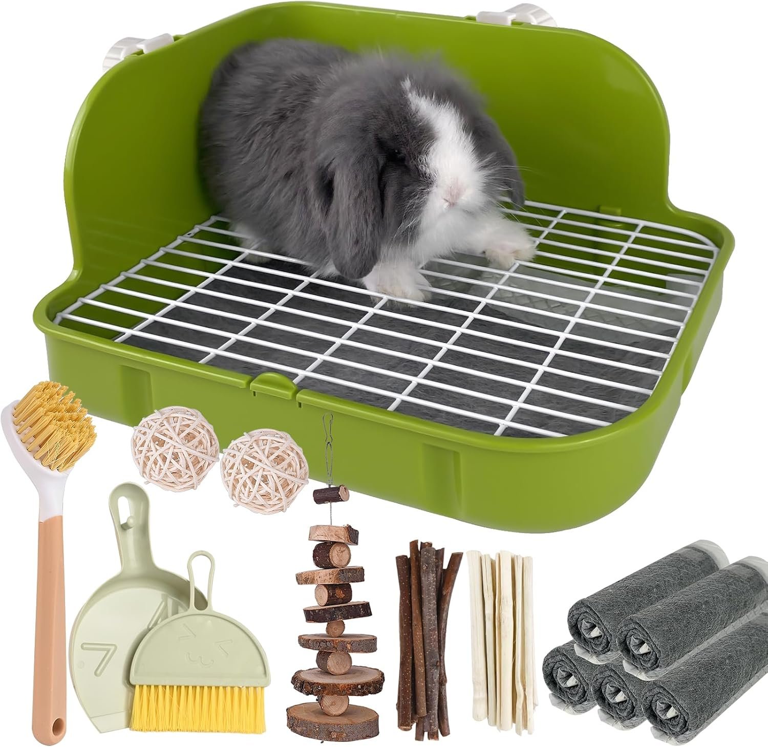 Rabbit Litter Box, Bunny Litter Box, Guinea Pig Potty Trained, Square Small Animal Toilet Potty Pan for Rabbit Guinea Pig Ferret Hamster Chinchilla (Grass Green)