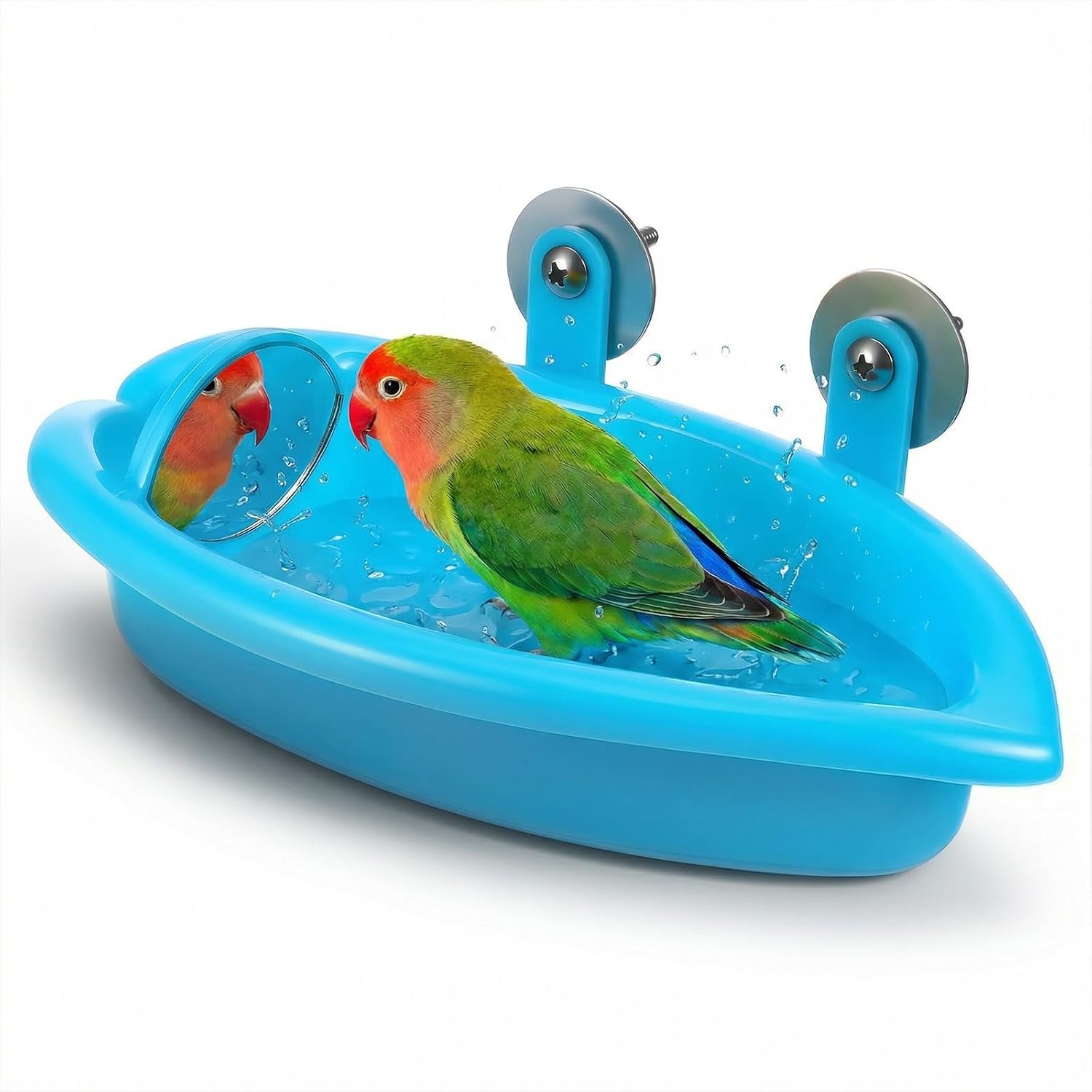 Small Tub Bowl for Hang with Mirror, Bird Tub Bowl Basin, Bird Bath for Cage, Birdbath Toy, Food Feeder Holder Tray, Birds Cage Accessories for Small Birds (Blue)