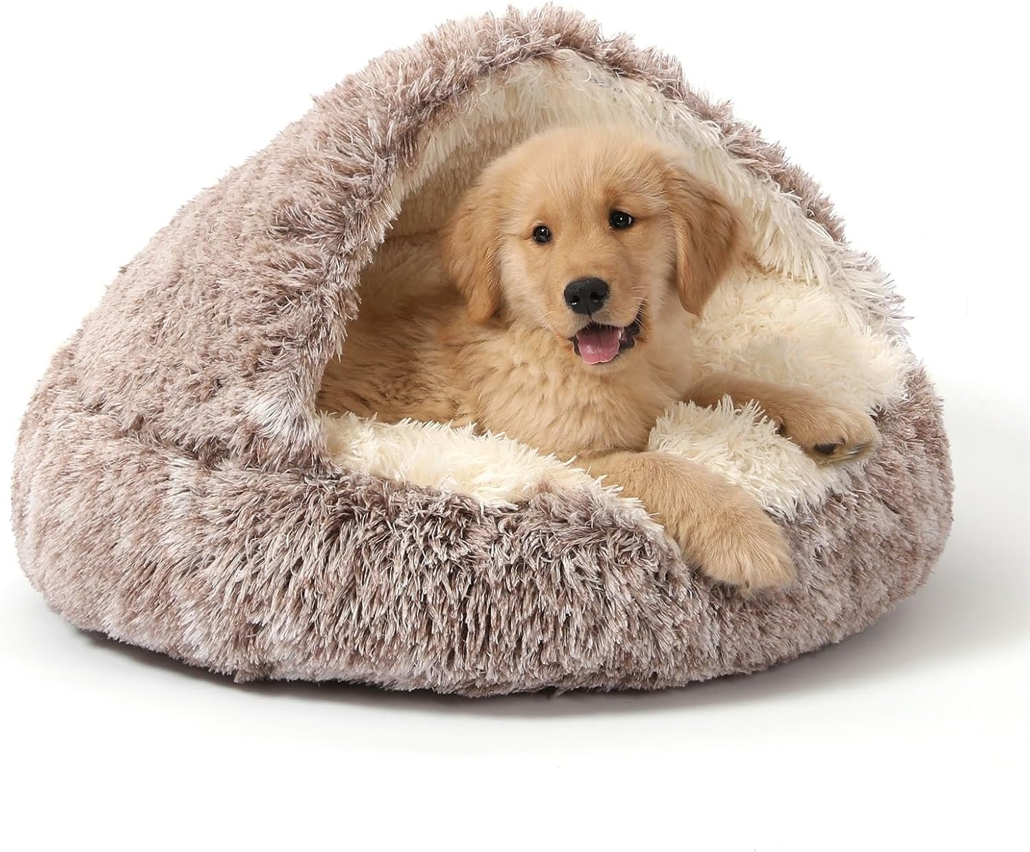 NOYAL Round Hooded Donut Dog Bed for Small & Medium Pets – Plush Fluffy Anti-Anxiety Cat Cave Bed with Cover