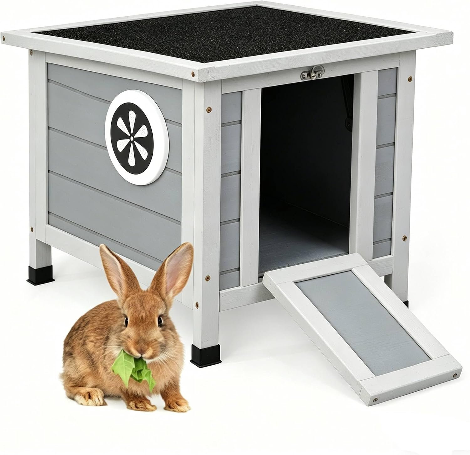Coziwow Rabbit Hutch Indoor Outdoor, Nonslip Ramp Small Animal Cage, Gray | Wooden openable cage for bunnies, cats, chickens, ducks & small pets. Easy to move, secure shelter. Ideal for indoor hideout.