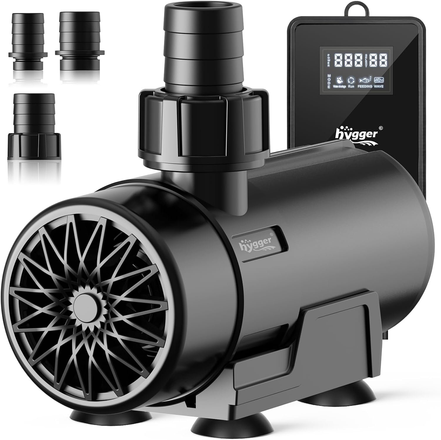 hygger 15W-100W Water Pump with Controller (Up to 3430GPH), Submersible/Inline Return Pump with Adjustable Mode/Flow, 2 Fountain Pump with 2 Inlet Cover and 3 Nozzles, for Fish Tank, Pond, Aquarium