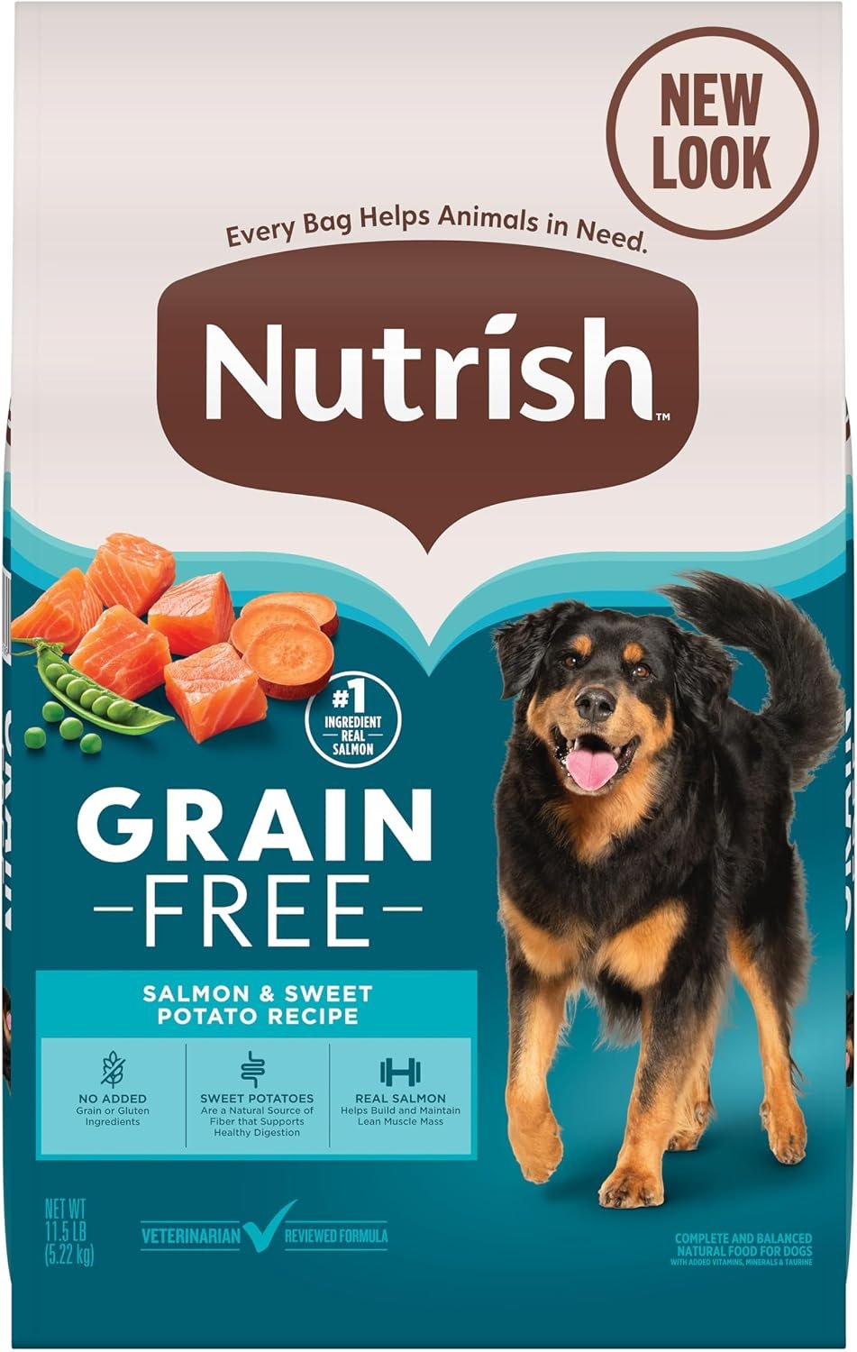 Nutrish Grain Free Salmon Dry Dog Food, 11.5 lb. Bag (Rachael Ray) | Made with Sweet Potatoes to Support a Healthy Digestion, No Added Grain or Gluten Ingredients or No Poultry By-Product Meal