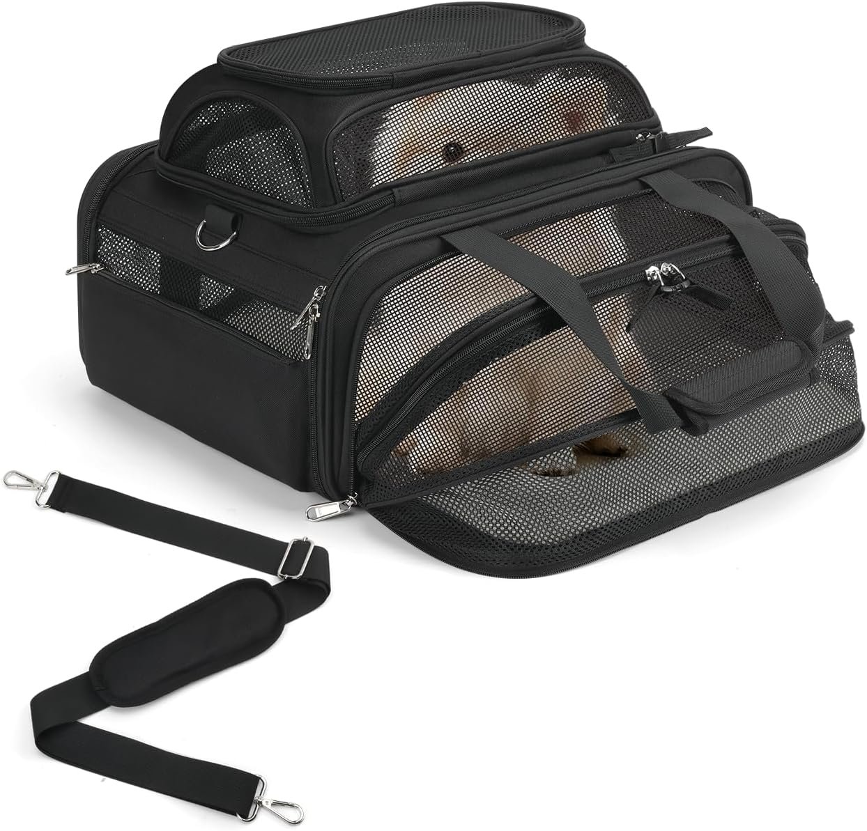 pidipiti 18x14x8 Soft-Sided pet Carrier,for 1 Extra-Small Dog/Medium cat | top and 1 side Expandable,TSA Approved,for Airlines only Have 8” Height Space underseat,with zipper lock,good Visibility