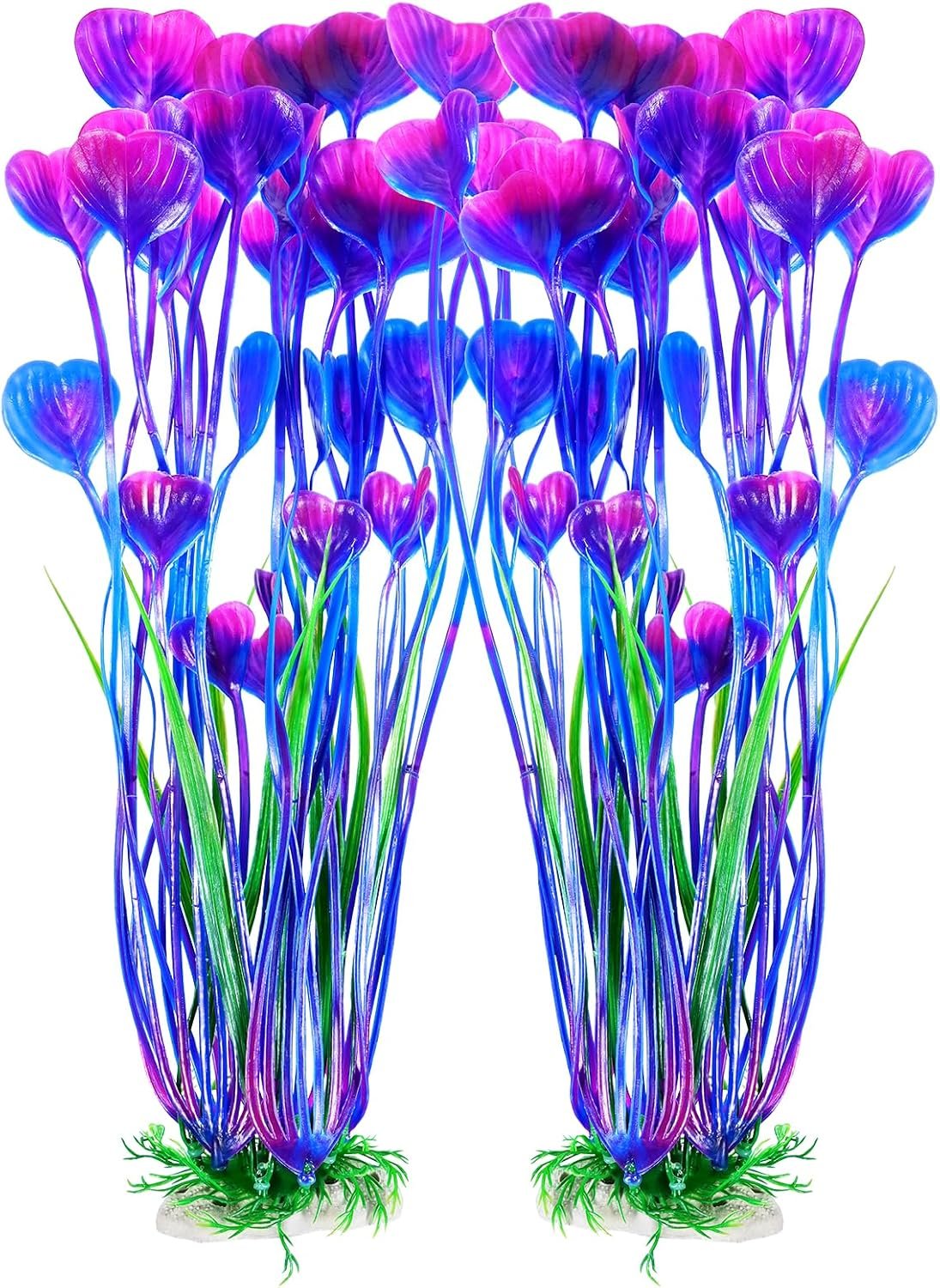 AQUANEAT Artificial Fish Tank Plants, Plastic Aquarium Accessories Large, 15.5 inch Purple Decorations, 2pcs