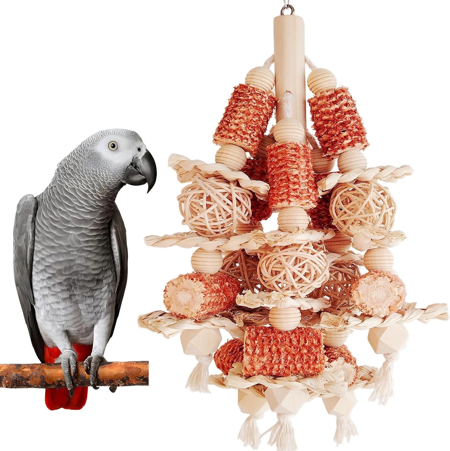 Bird Toys,Natural Corn Stick Parrot Toys Hanging in Bird Cages | For Small and Medium-Sized Macaws, African Grey, Cockatoos, Cockatiel, Sun Conure, Amazon Parrots