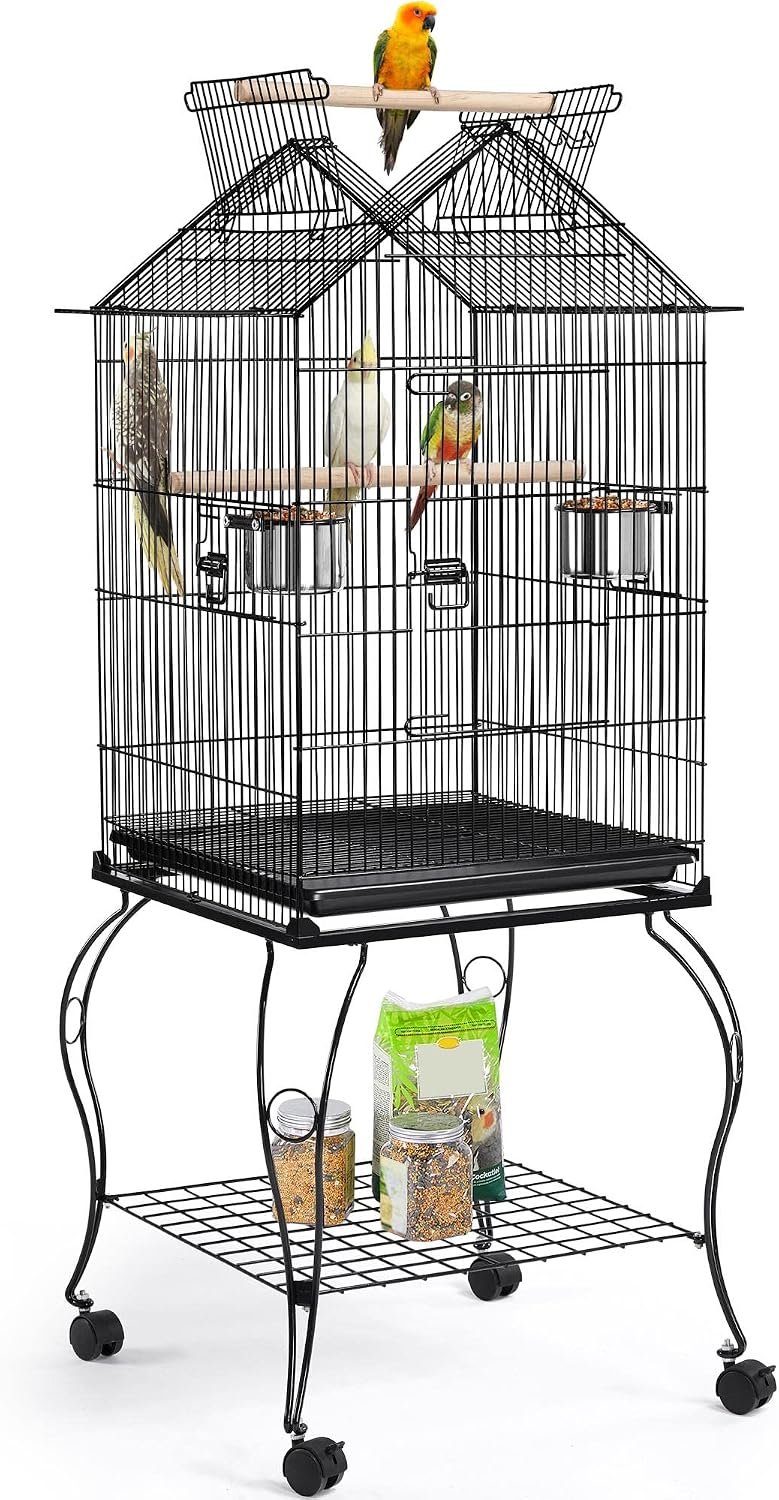 Yaheetech 57″ Open Top Bird Cage with Detachable Rolling Stand & Storage Shelf, Parrot Cage for Cockatiels, Quaker, Conures, Caique & Small to Medium Parrots
