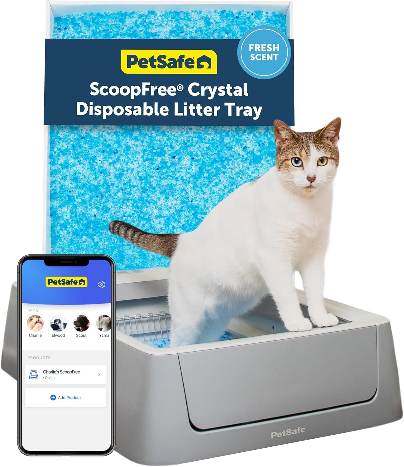PetSafe ScoopFree Complete Smart Self-Cleaning Cat Litter Box – WiFi & App Enabled – Hands-Free Cleanup with Disposable Crystal Trays – Less Tracking, Superior Odor Control – Includes Disposable Tray | 2.4 GHz WiFi & App Enabled, Hands-Free Automatic Cleaning, Superior Odor Control, Includes 1 Disposable Crystal Litter Tray
