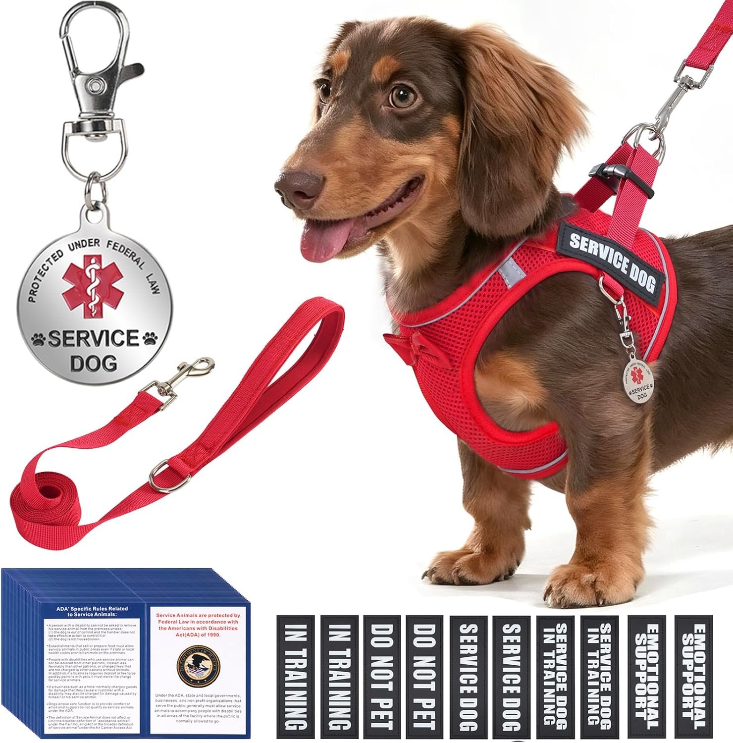 Service Dog Vest Harness for Small Breed Dogs with ID Tag 50 ADA Cards, 10 PCS Removable Patches, Emotional Support Animal Pet Harness, Lightweight Puppy Service Harnesses Set with Leash