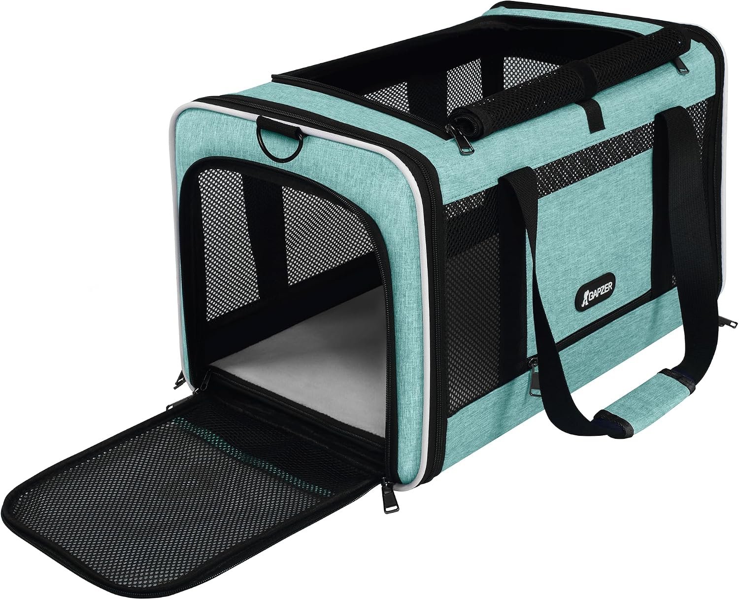 GAPZER Cat Carrier 18″x11″x11″ TSA Approved Ventilated Pet Air Travel Cage | Top Open Small Animal Basic Crate, Shih Tzu Dog Softsided Durable Kennel, 4-Mesh-Side Kitty Carry on Case up to 20 lbs Teal