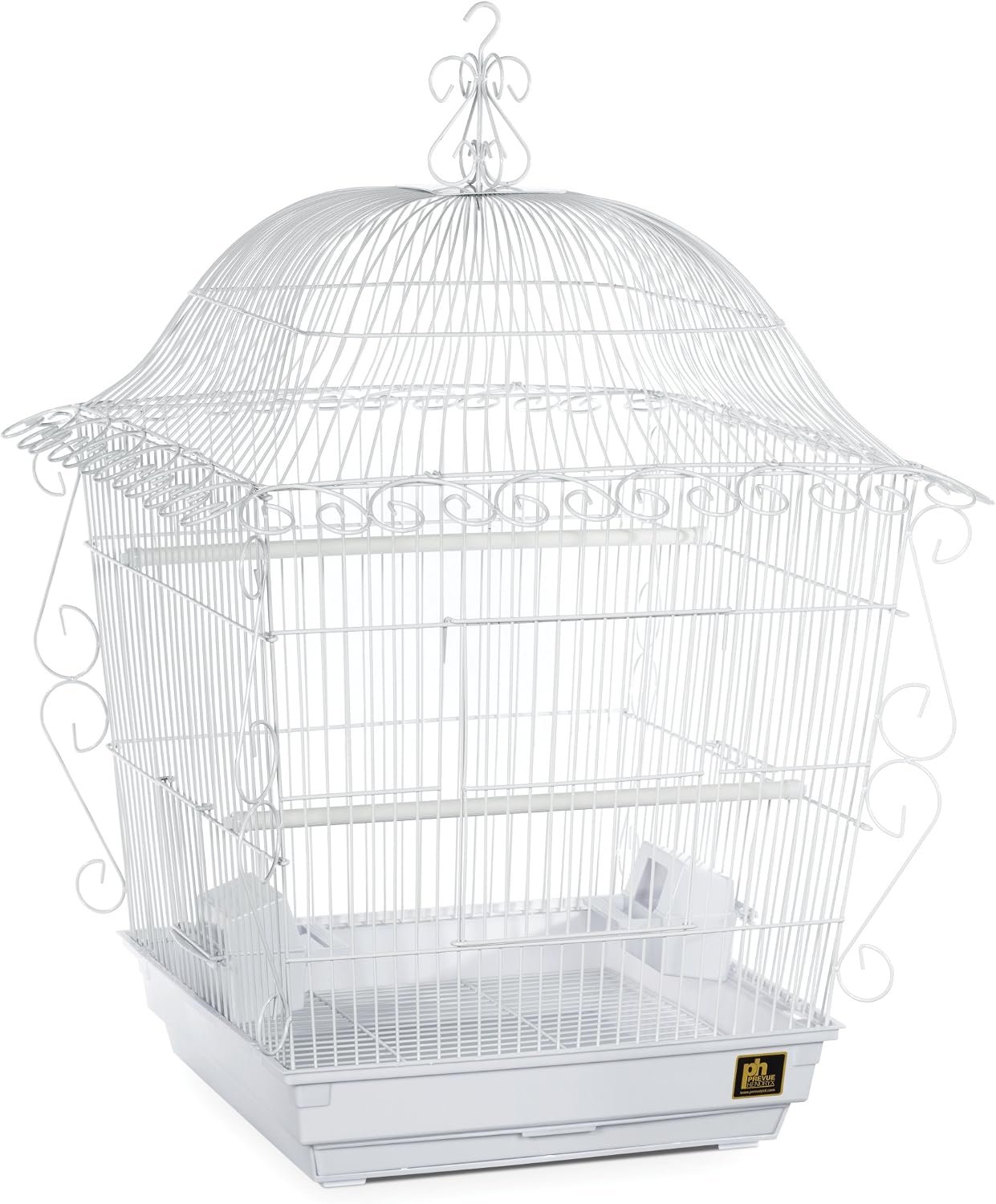 Prevue Pet Products Scrollwork Bird Cage Compatible with Stand – White | Vintage Design, Room for Accessories and Perches, Bottom Grille & Drawer Slide Out for Easy Cleaning