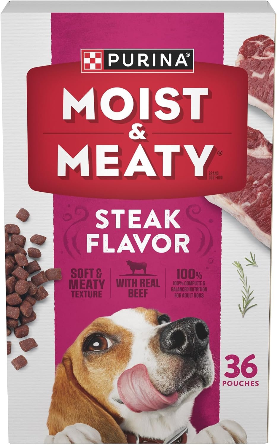 Purina Moist and Meaty Steak Flavor Soft Dog Food Pouches – 36 ct. Pouch