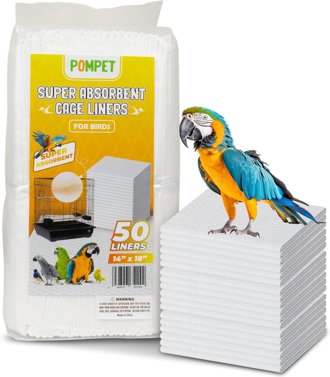 14″ X 18″ Disposable Bird cage Liners 50 Units, Super Absorbent, Parakeets, Cockatiels, Doves, Canaries, Parrots