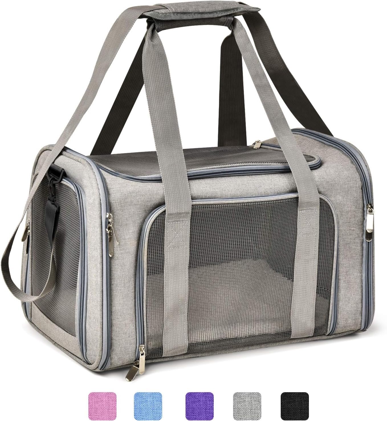Henkelion Cat Carriers Dog Carrier Pet Carrier For Small / Medium Cats Dogs Puppies (Up To 15lbs), TSA Airline Approved Small Dog Carrier Soft Sided, Collapsible Waterproof Travel Puppy Carrier – Grey
