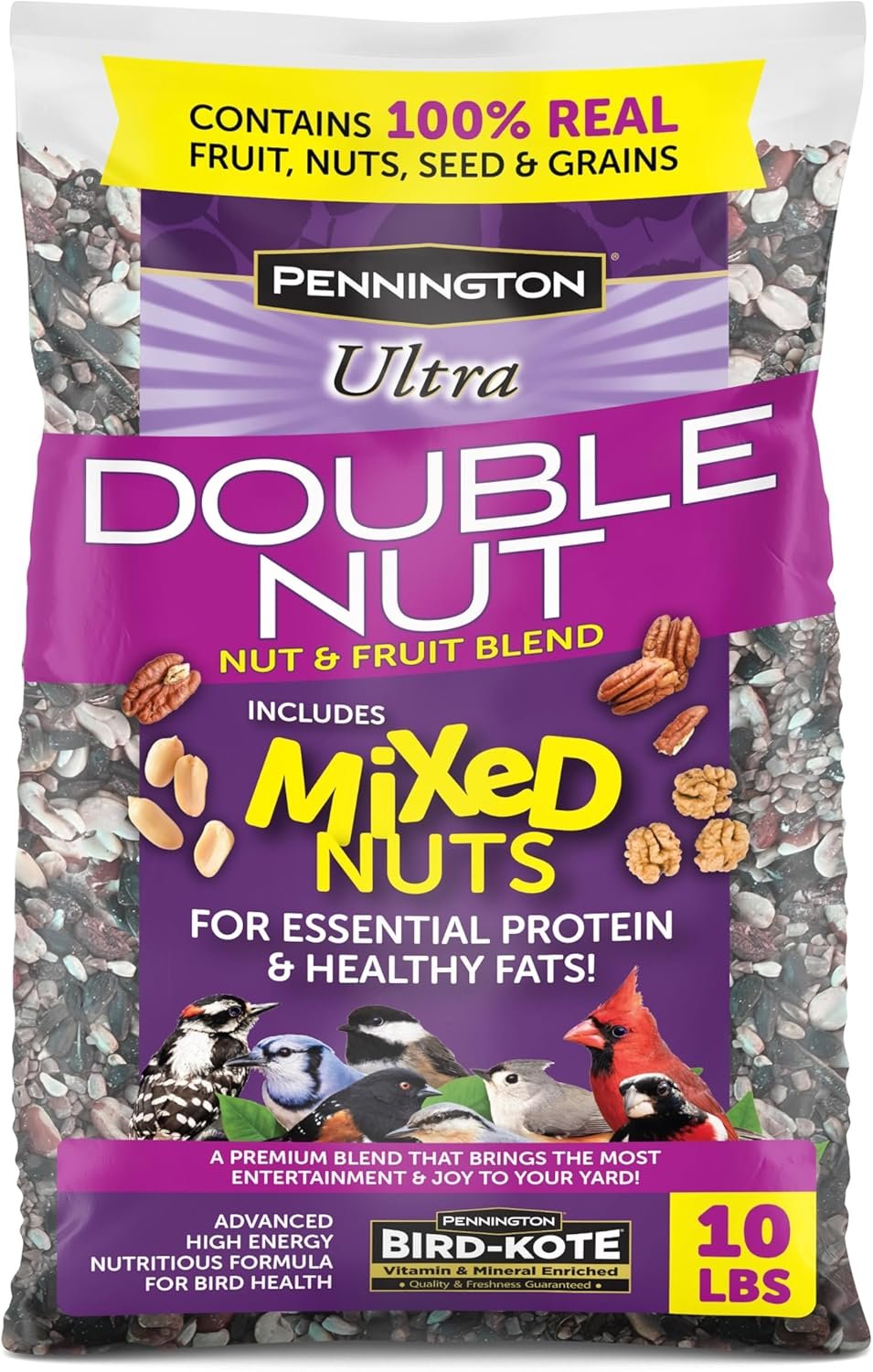 Pennington Ultra Double Nut, Nut & Fruit Blend 10 Pounds | Fruit and nut bird seed, mixed nuts and real fruit, compatible with tube, hopper, platform and gazebo feeders