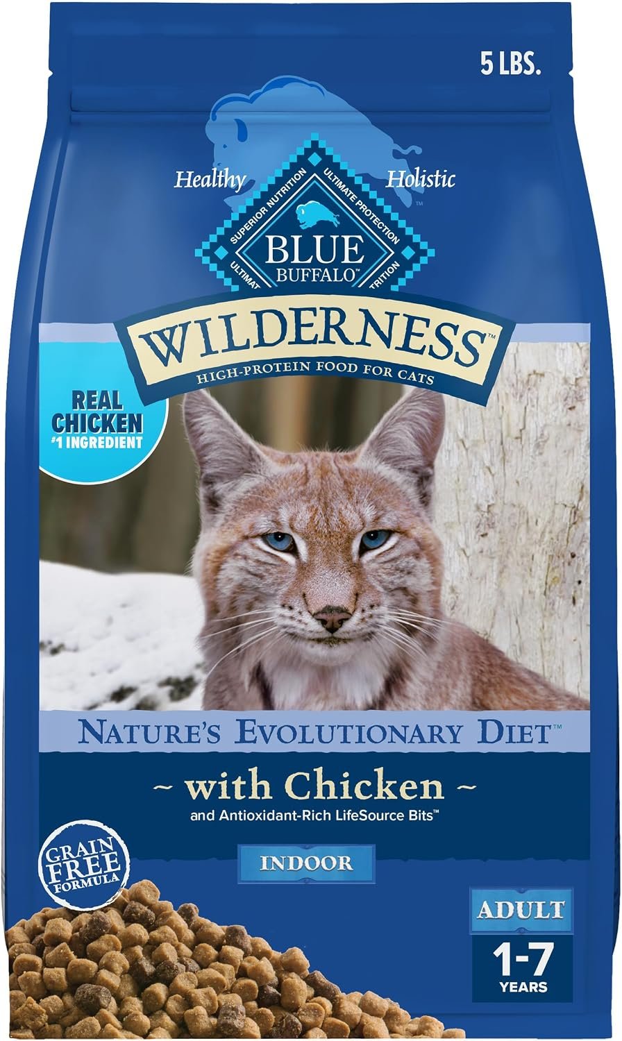 Blue Buffalo Wilderness Chicken Adult Indoor Dry Cat Food, Grain-Free, 5 lb | High Protein, Real Chicken #1 Ingredient, Supports Immunity with Antioxidant-Rich LifeSource Bits, Promotes Healthy Digestion