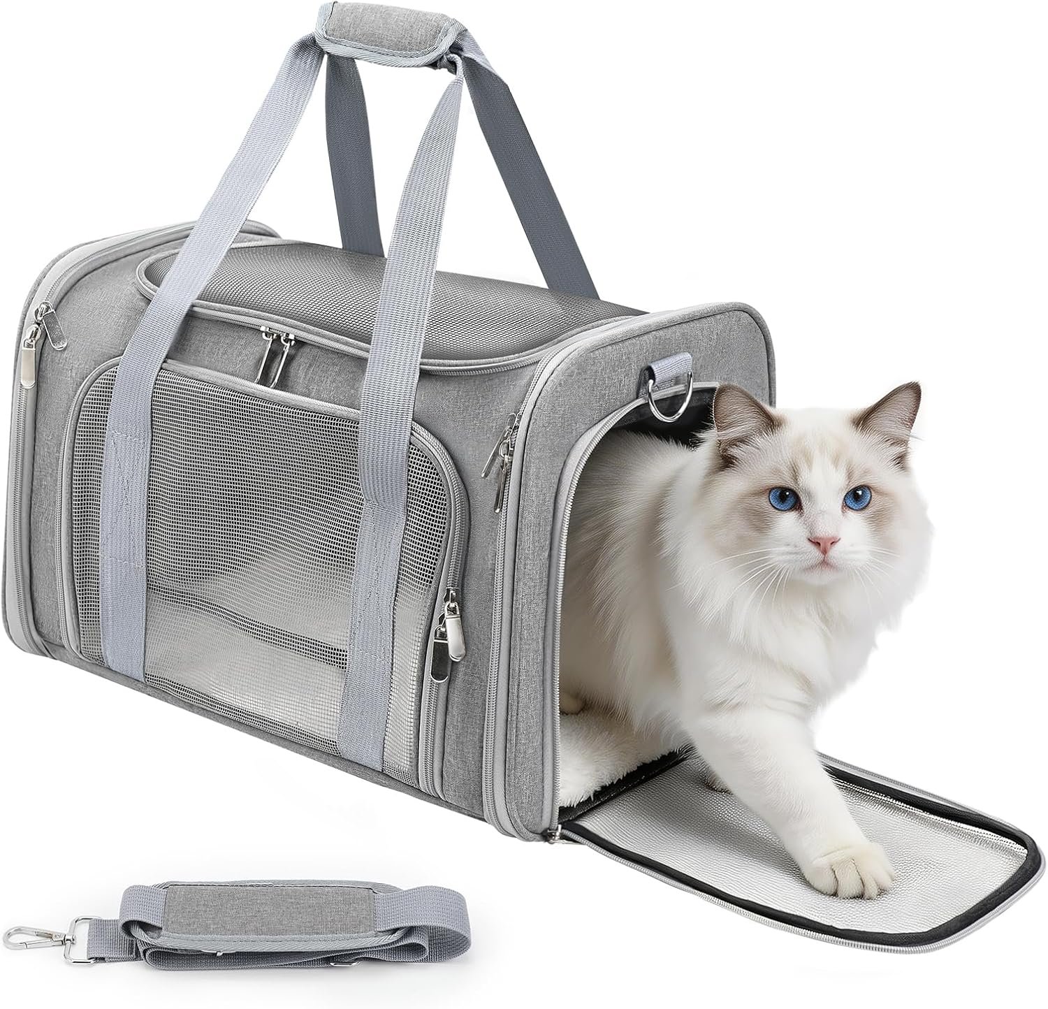 Cat Carrier Soft, Dog Carriers for Small Dog/Large Cat (Up to 16lb) | with High Breathability, Shoulder Strap, Removable Pad, Pet Carrier Airline Approved, for Home Outdoor Travel (Gray)