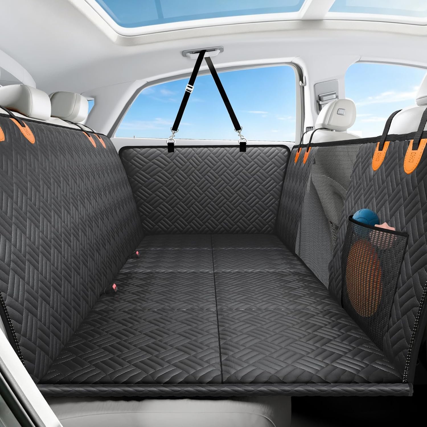 PROZAR Dog Car Seat Cover for Back Seat, Hard Bottom Back Seat Extender | Back Seat Pet Cover for Dogs – Supports 400lbs, Waterproof Heavy Duty Scratch Resistant, Dog Hammock for Car, SUV & Trucks