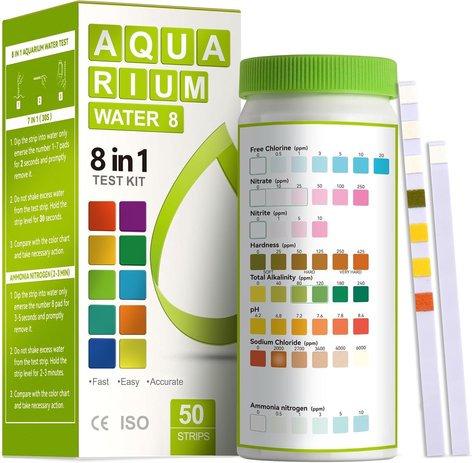 AAwipes 8-in-1 Aquarium Test Kit for Fish Tanks – Quick & Accurate Water Testing Strips for Aquariums & Ponds. Tests pH, Ammonia, Alkalinity, Hardness, Chlorine, etc. (K02-50)