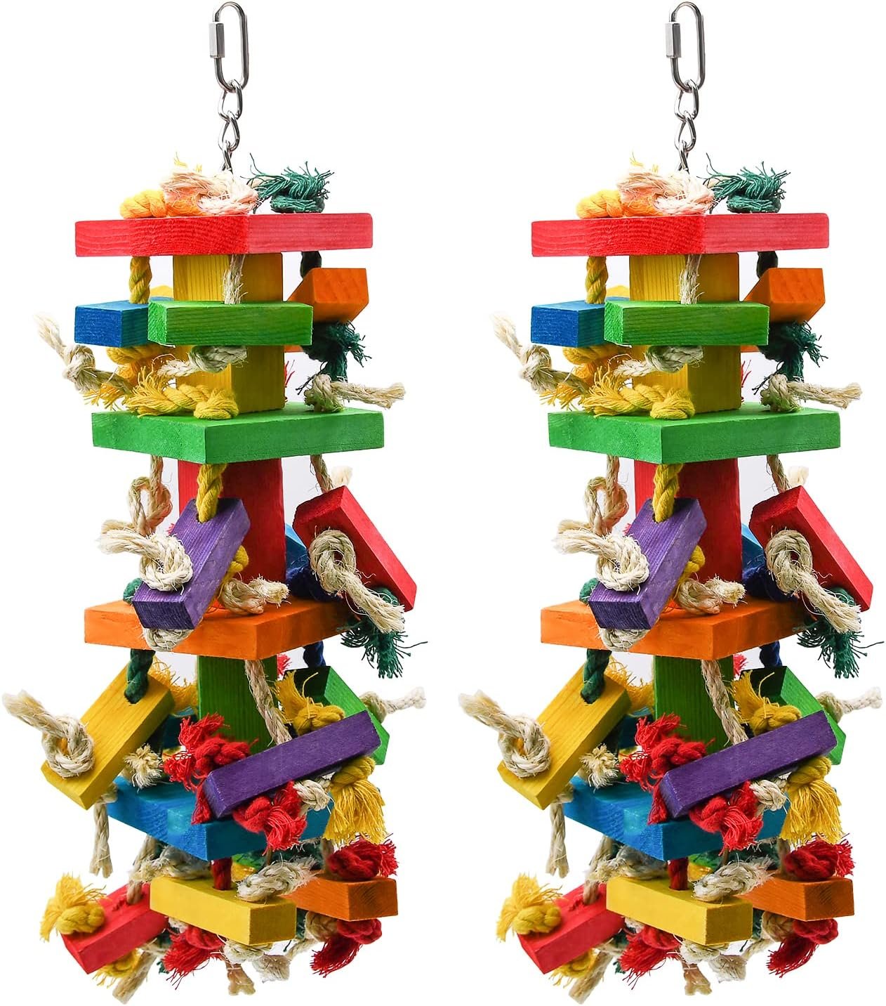 2 Pack 20in Large Parrot Toy, Multicolored Natural Wooden Bird Chewing Toys | for Amazon Parrots Large Macaws, African Grey