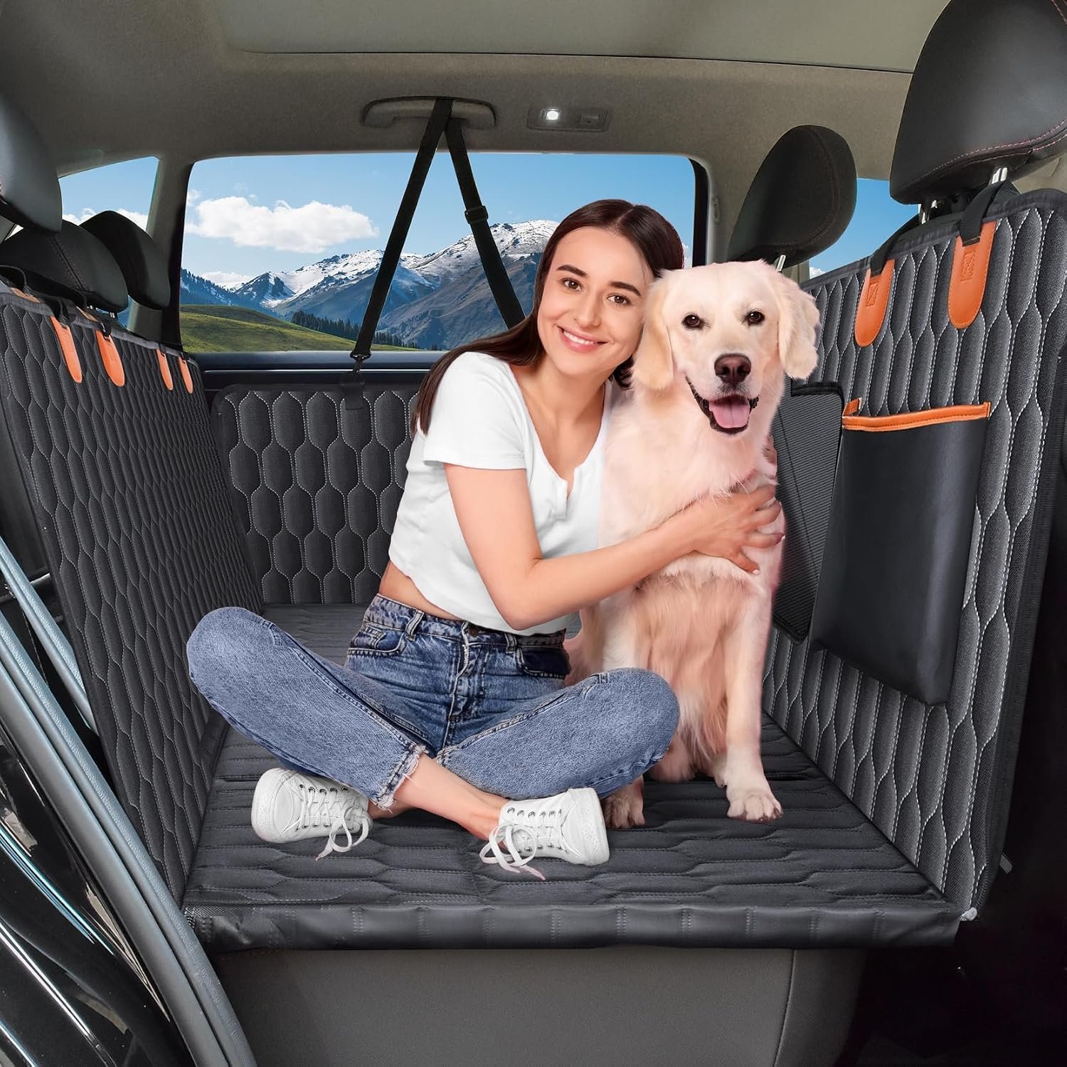 Chumajor L Back Seat Extender for Dogs,Hard Bottom,Waterproof,400 lb,Black | Dog Hammock for Car Fits Most Cars & SUVs with Foldable Design, Non-Slip Base and Easy Installation