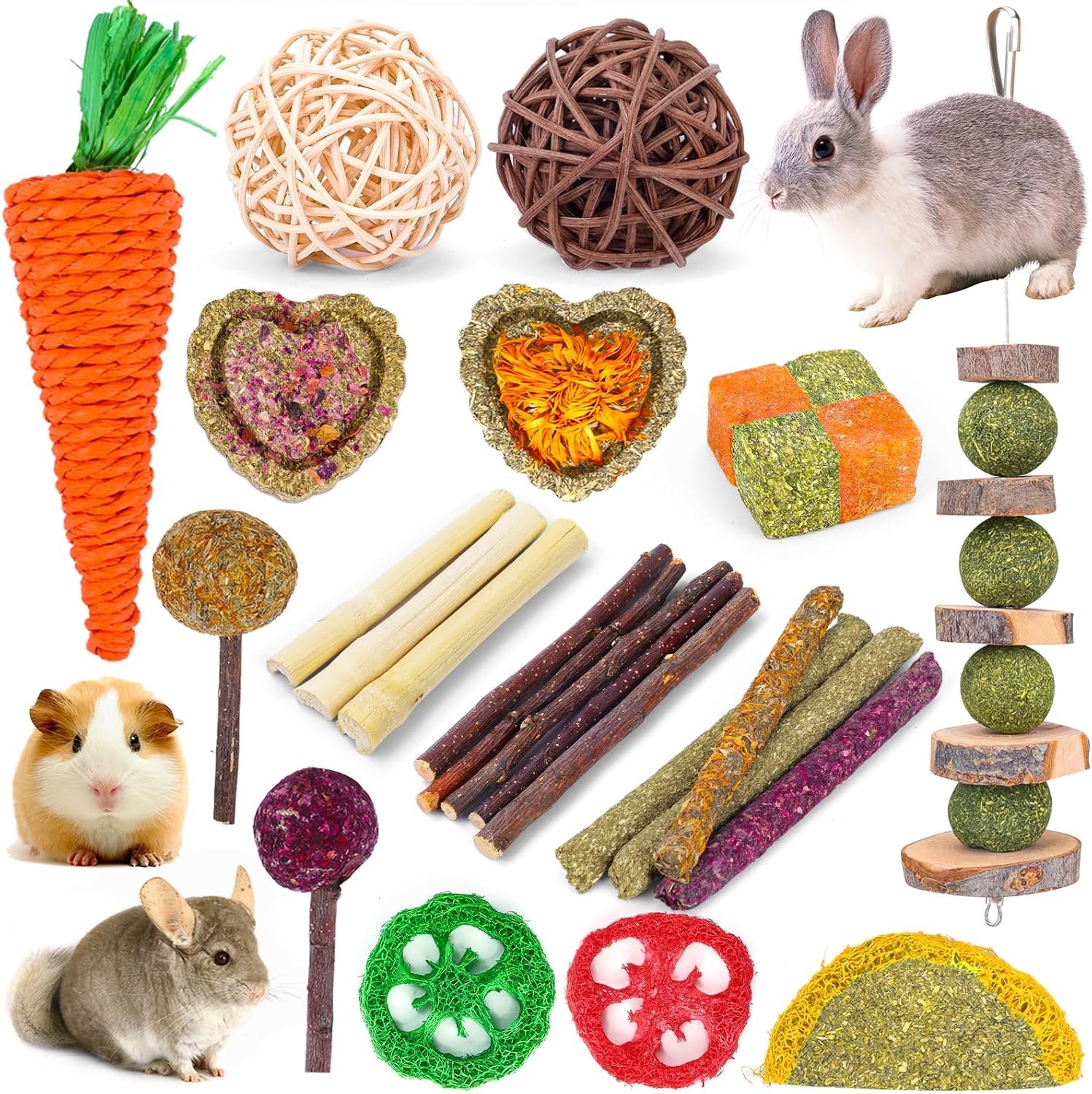 Bunny Toys for Rabbits Hamster/Guinea Pig Toys Natural Timothy Hay Sticks | Timothy Hay Sticks chew Treats and Balls Toys for Rabbit, Bunny, chinehila, Guirea Pig, Hamster, Rabbit Teeth Care