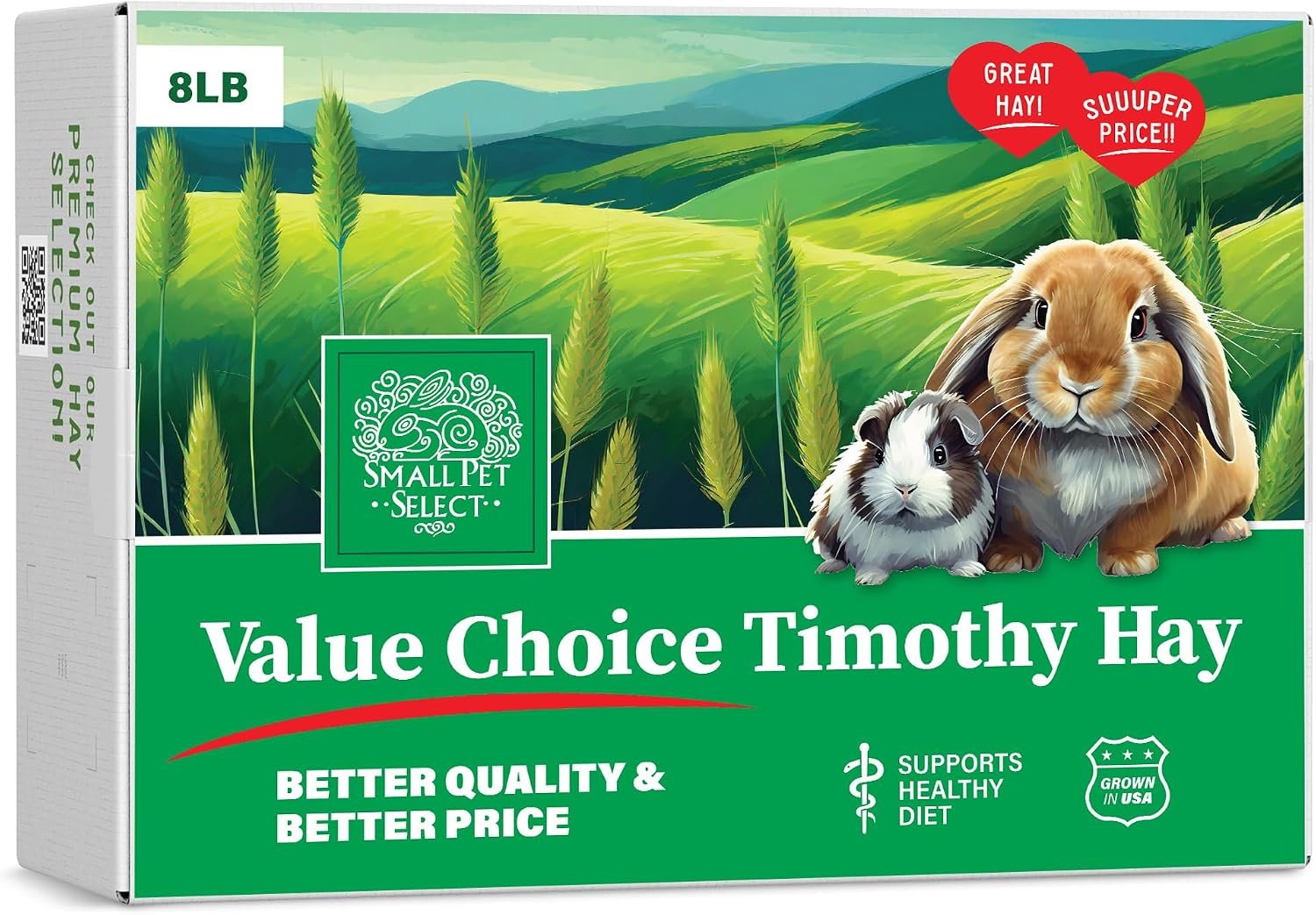 Small Pet Select Value Choice Timothy Hay for Rabbit, Guinea Pig, Bunny, Chinchilla and Other Small Animals, Premium Natural Hay Grown in The US, Pet Food, 8lb