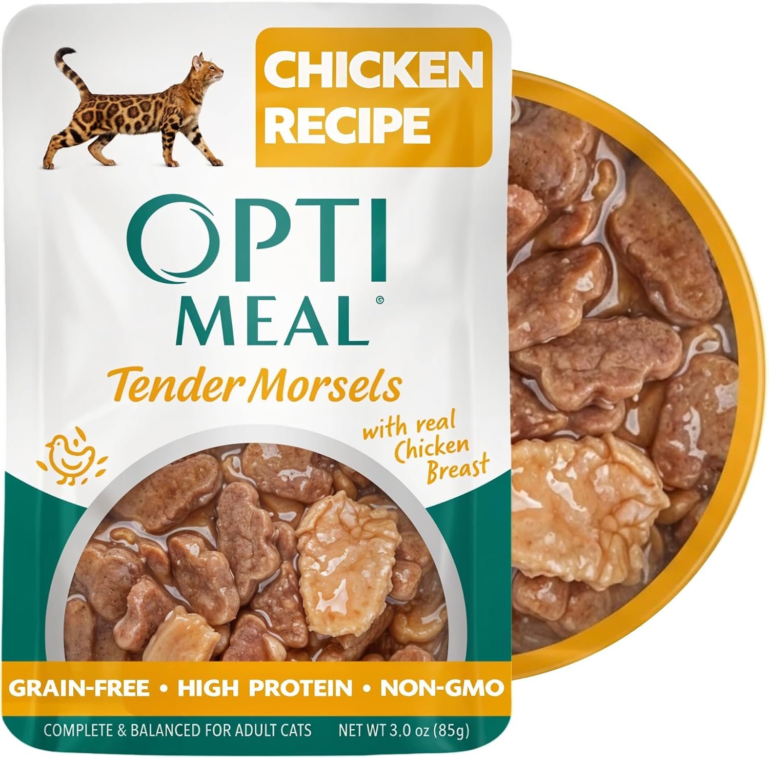Optimeal Wet Cat Food Grain Free – Chicken Tender Morsels, High Protein Premium Nutrition Made with Natural European Ingredients, Adult Cat Pouches 3oz (Pack of 12)