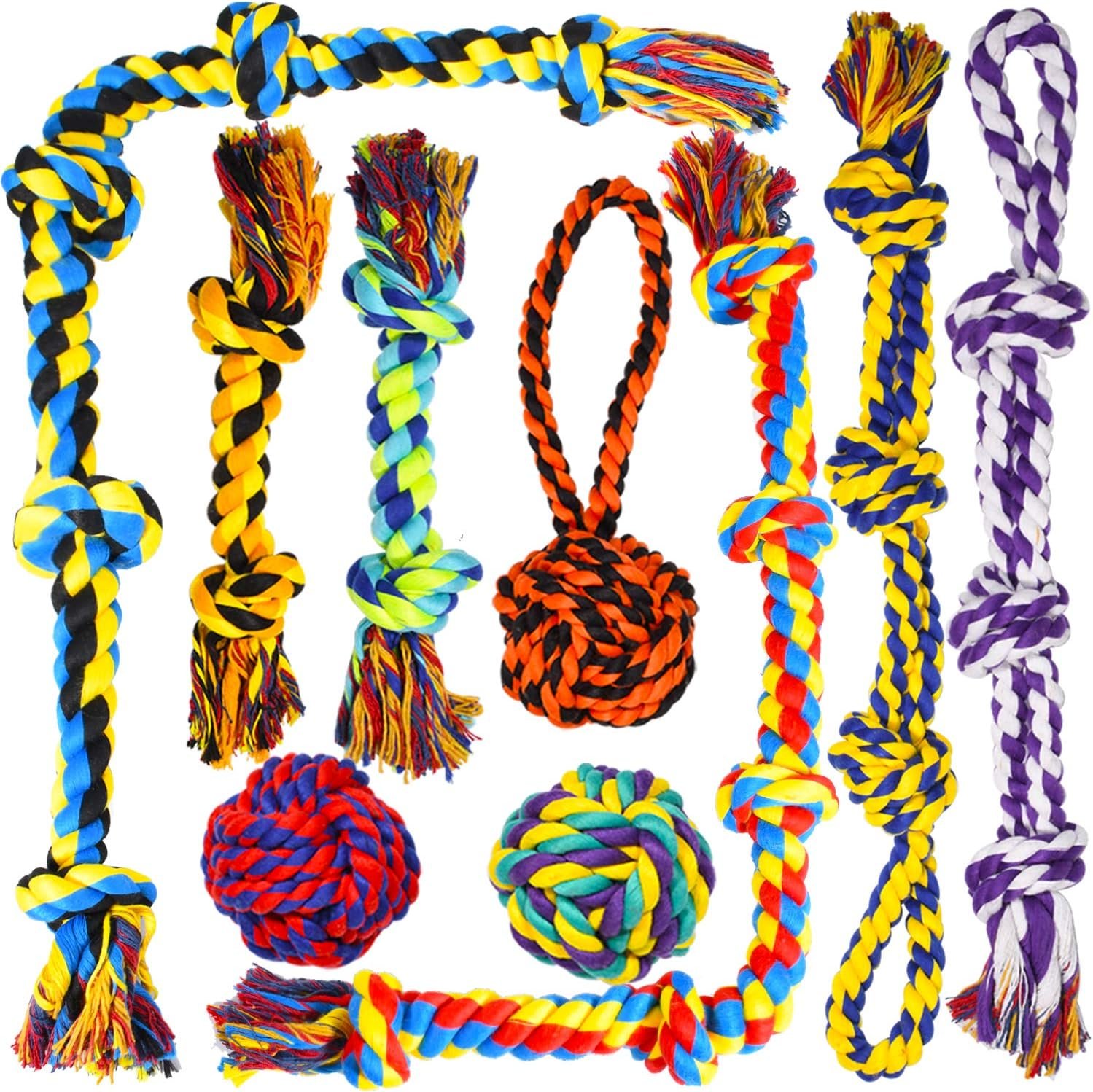 SHARLOVY Large Tough Chew Toys for Aggressive Chewers, 9 Pack Dog Rope Toys | Heavy Duty 5 Knots Indestructible Rope Toys for Large Breed, Cotton Puppy Teething Chew Toys,Tug of War Toy for Medium Dogs