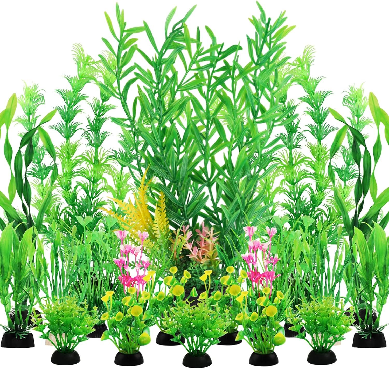 QUOZUO Fish Tank Plants, 20pcs Aquarium Decor Green Plants Artificial Aquarium Decorations Plant, Fish Tank Accessories for Household and Office Aquarium Simulation, Small to Large