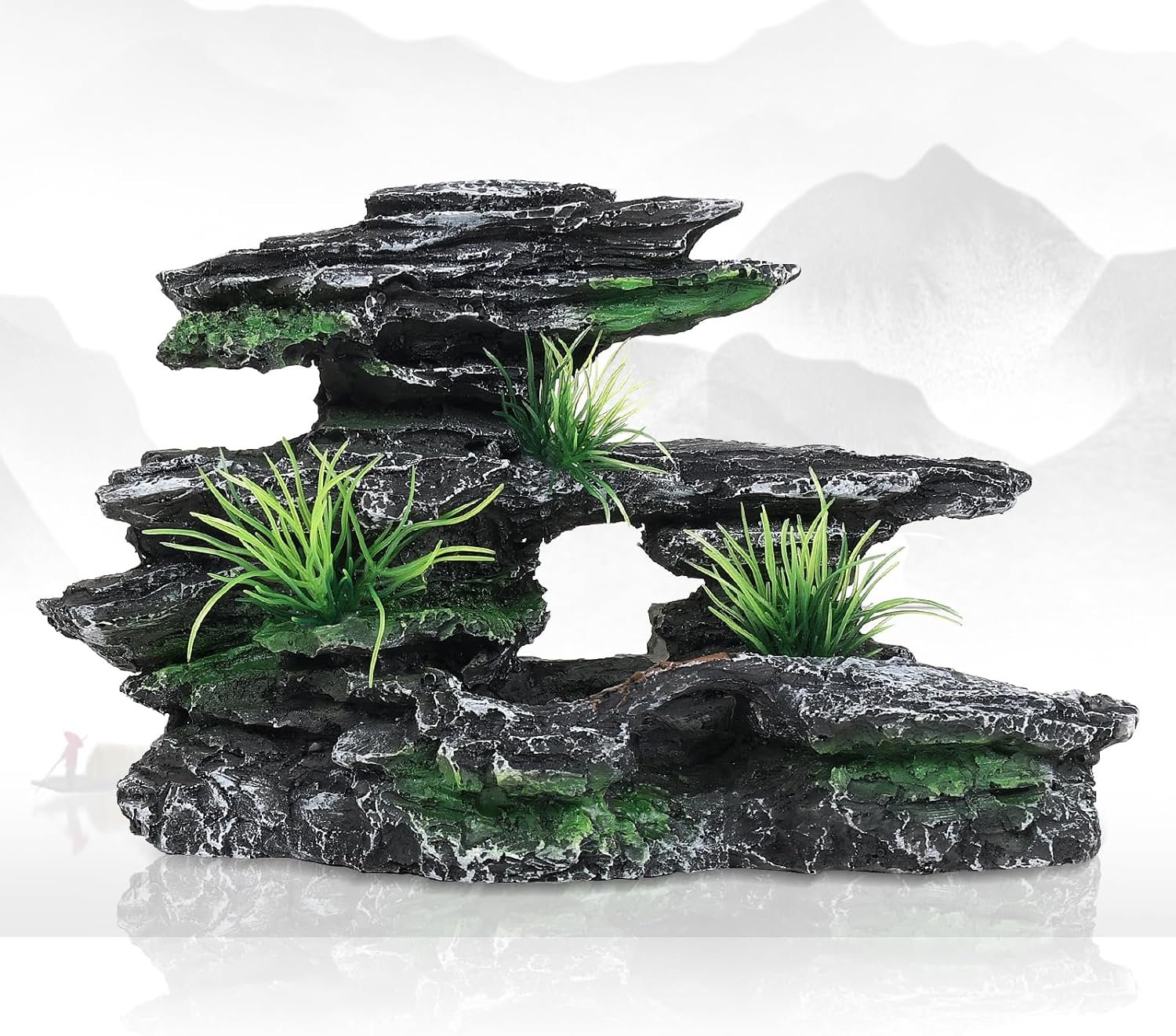 Aquarium Decor Mountain View Stone Ornament, Premium Landscape Fish Tank Decorations, Fish Tank Accessories, Ideal for Betta, Snails, Turtle, Hiding, Playing, Basking and Resting Spots