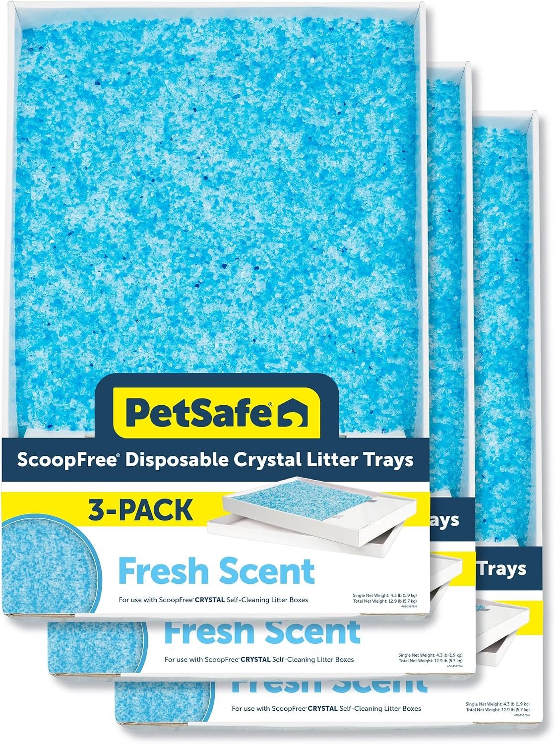 PetSafe ScoopFree Self-Cleaning Cat Litter Box Tray Refills with Premium Blue Non-Clumping Crystals, 3-Pack