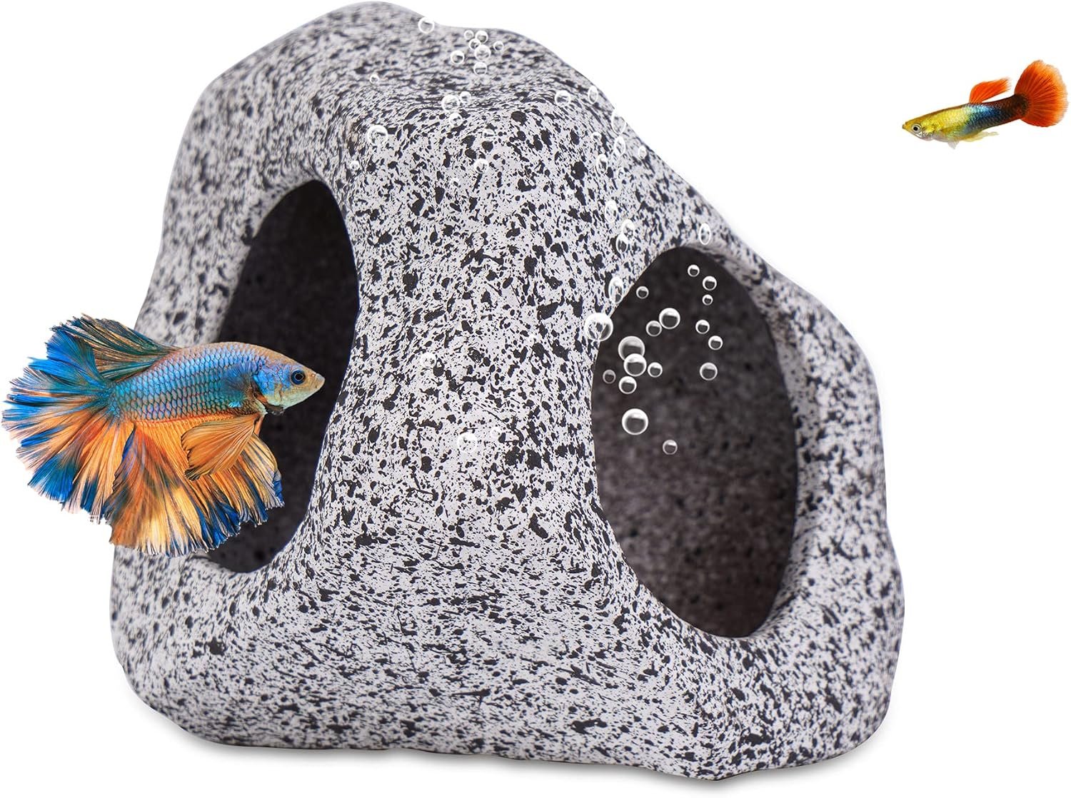 Ameliade Betta Fish Tank Rock Cave Decor Aquarium Accessories, Medium | Aquarium Decorations Stones House for Hiding and Breeding, Ideal Hideout Decor for Shrimp Cichlid , Small Fish Bowl Ornament