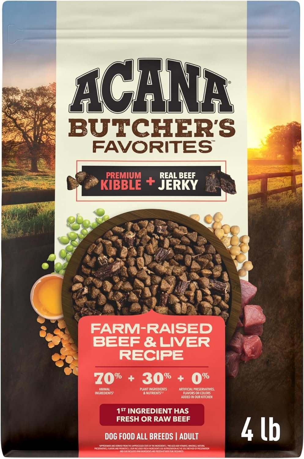 ACANA Butchers Favorites Grain-Free Dry Dog Food Farm-Raised Beef, 4lb Bag | High Protein, Made in the USA, Skin & Coat, Digestive Health, Real Beef, Global Quality Ingredients