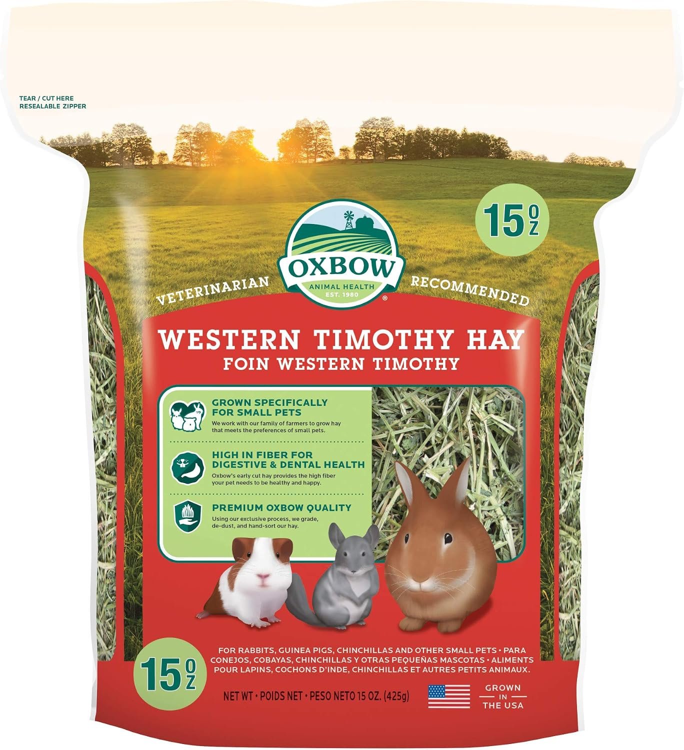 Oxbow Western Timothy Hay, Rabbit & Guinea Pig Hay, High Fiber, USA, 15 oz | Oxbow Timothy Hay, Bunny Hay For Rabbits, Guinea Pigs, Bunnies and Chinchillas, Hand-Sorted, De-Dusted, Made in USA
