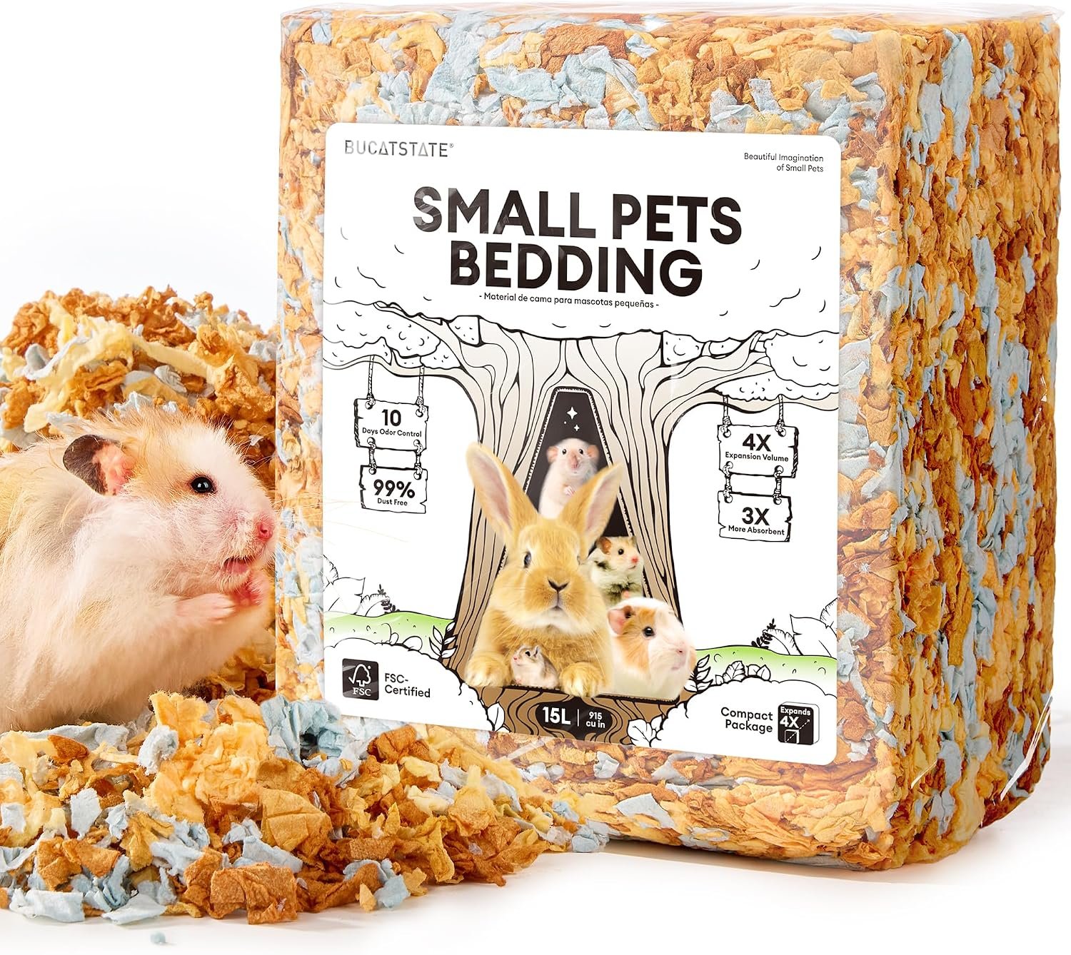 BUCATSTATE Hamster Bedding 15L, Truly 99% Dust-Free Small Animal Paper Bedding Odor Control, Cozy Hamster Litter for Rabbit Rat Syrian Dwarf Hamsters Gerbils (Harvest Sunset​)