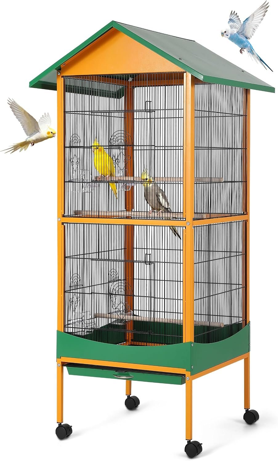 Garvee Bird Cage, 66”H Extra Large Bird Cage,Easy to Clean | w/ Removeble Tray, Waterproof Roof, Lockable Caster, Indoor& Outdoor Use for Conure,Macaw,Budgie,Cockatiel,Parakeet