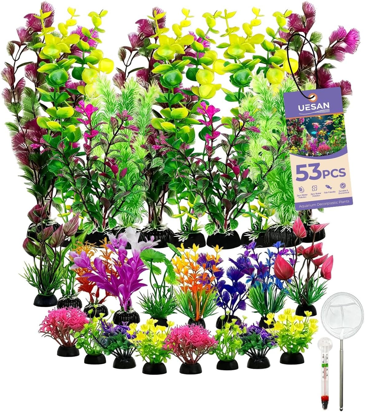 51 Pcs Aquarium Artificial Plastic Plants Decorations, Fish Tank Accessories, Artificial Aquarium Plants Kit, Green Fish Tanks Decoration Plants, Fish Tank Decor