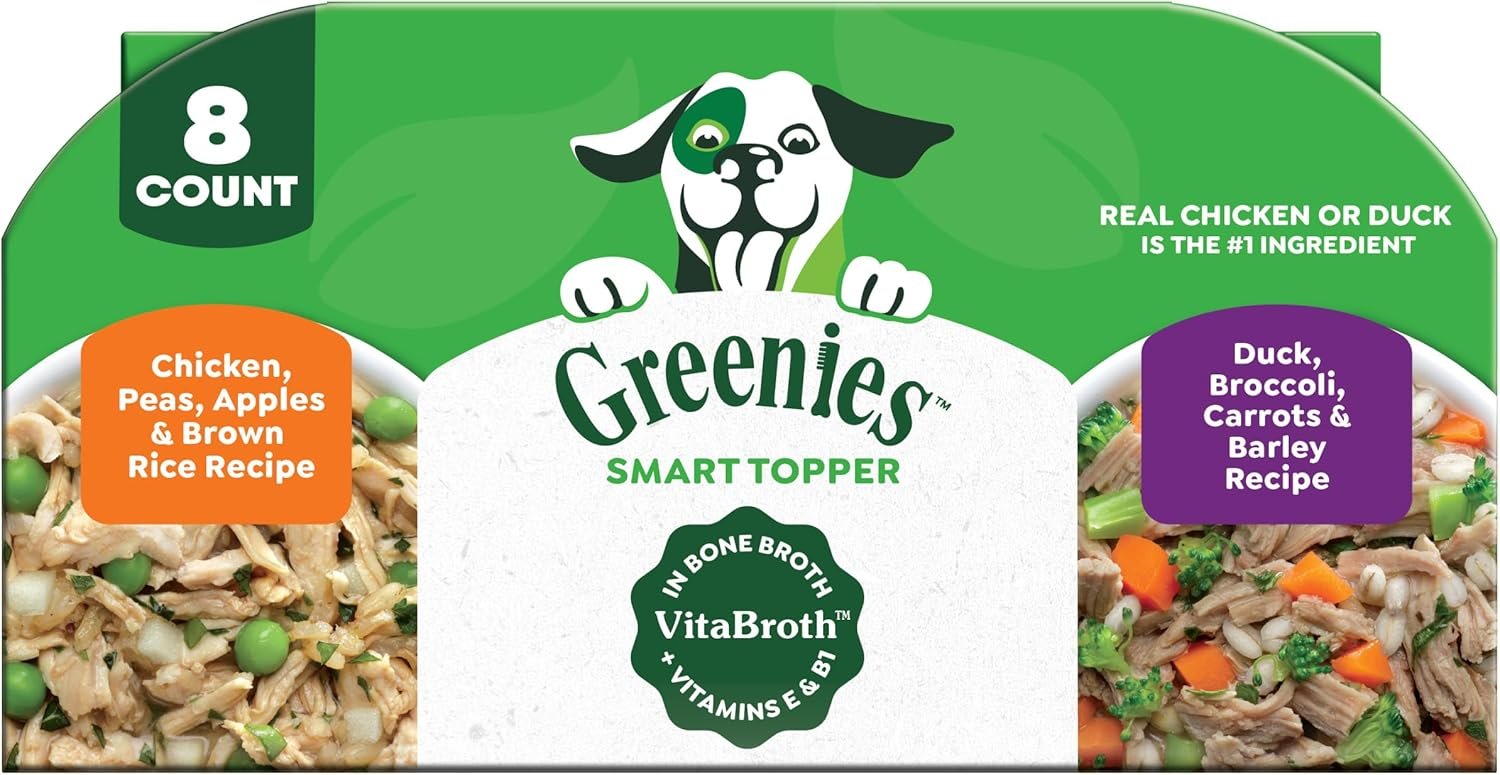 Greenies Smart Topper Wet Dog Food Complement, Chicken & Duck, 2 oz, 8 ct | Duck & Chicken recipes, bone broth, Vitamin E antioxidant, no corn/wheat/soy, no artificial flavors, serve as topper or snack
