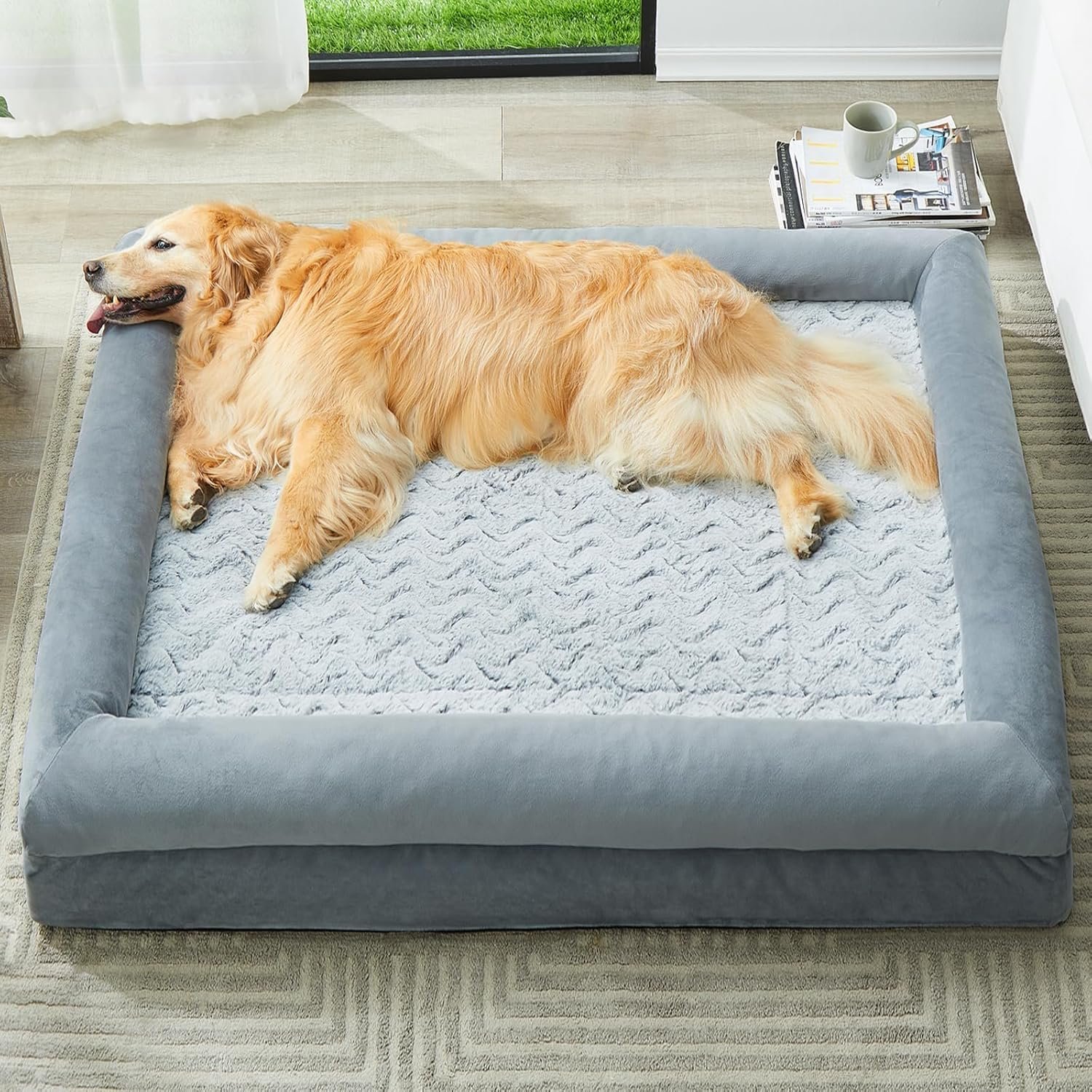 WNPETHOME XXL Extra Large Dog Bed, Washable Dog Couch with Removable Waterproof Cover, Orthopedic Large Pet Sofa Bed with Bolster Sides for Sleeping | Washable Waterproof Dog Couch with Removable Cover, Large Pet Sofa Bed with Bolster Sides for Relaxing Grey 45×35 Inch
