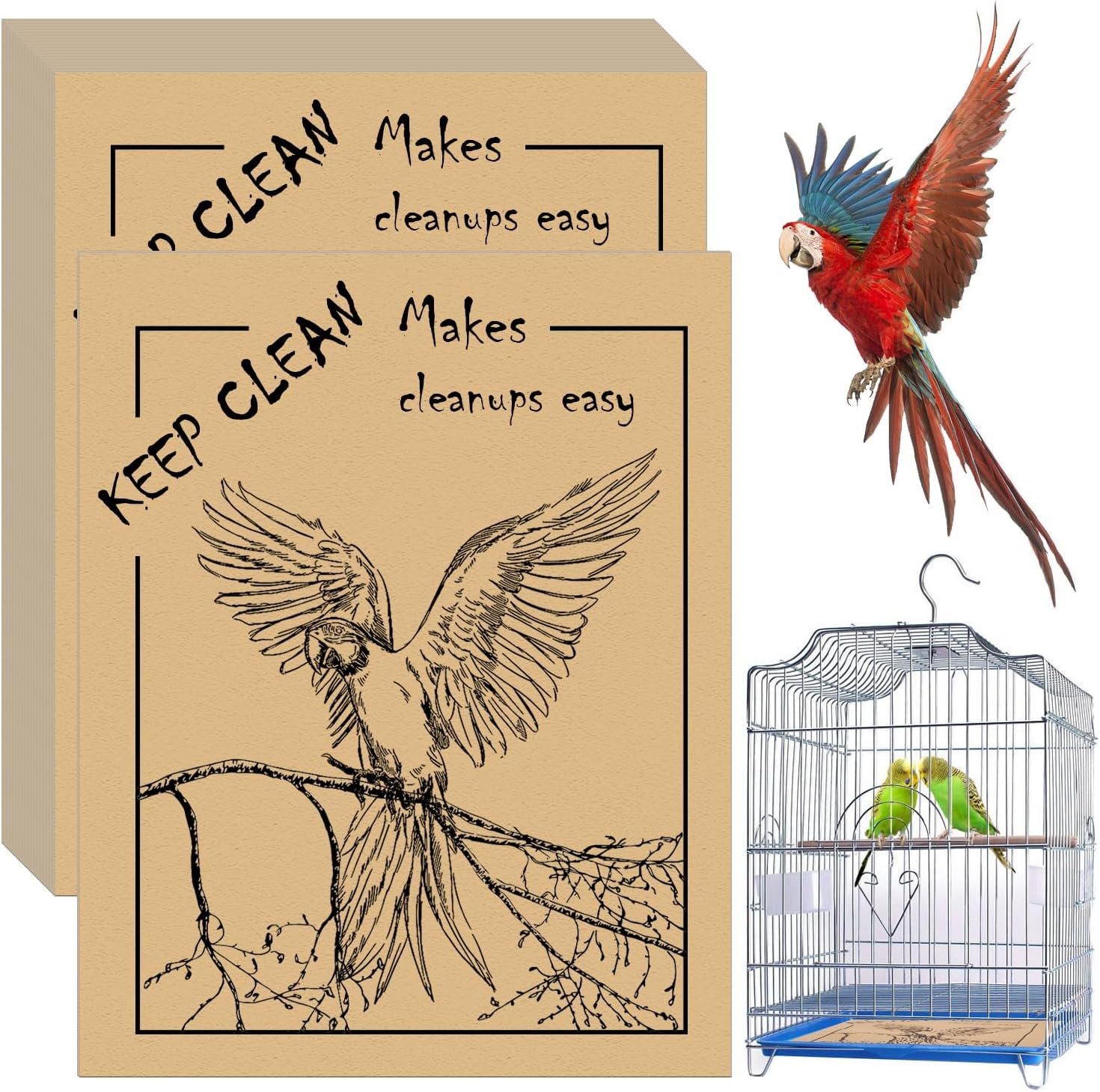50PCS Disposable Bird Cage Liners 19.6×15.6 Inch Absorbent Precut Paper Pads for Parrots & Small Birds – Cage Bottom Protectors with Quick Cleanup Design
