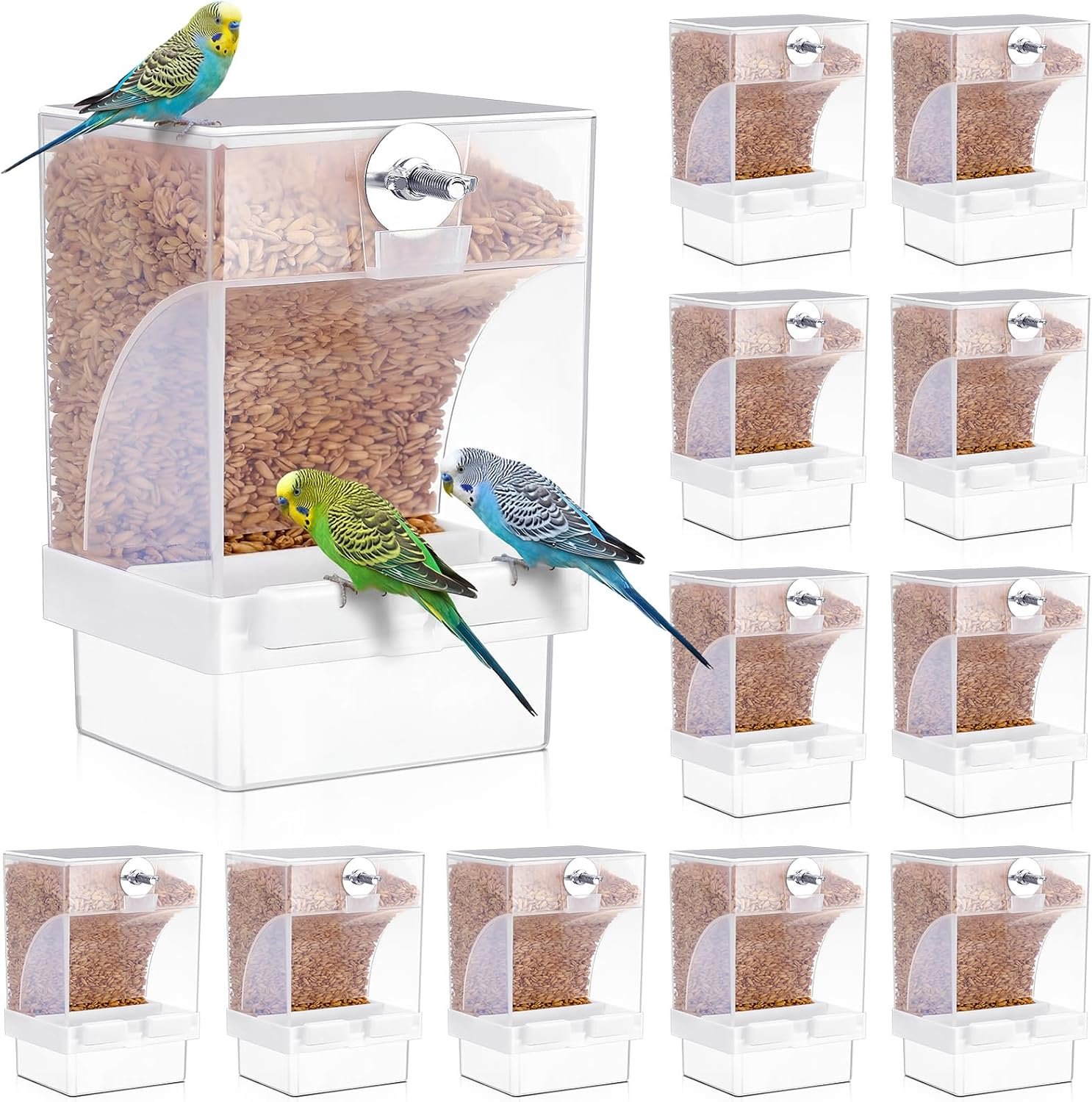 Glikceil 12 Pcs No Mess Bird Feeder Automatic Bird Parrot Feeder for Cage Bulk Parrot Seed Food Container Cage Accessories for Small Medium Parakeet Canary Cockatoo Cockatiel Finch