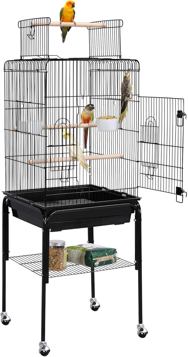 Yaheetech 53.5″ Open Top Parrot Bird Cage with Detachable Rolling Stand, Roof Play Flight Cage for Cockatiels, Sun Conures, Green Cheek Conures & Small to Medium Parrots
