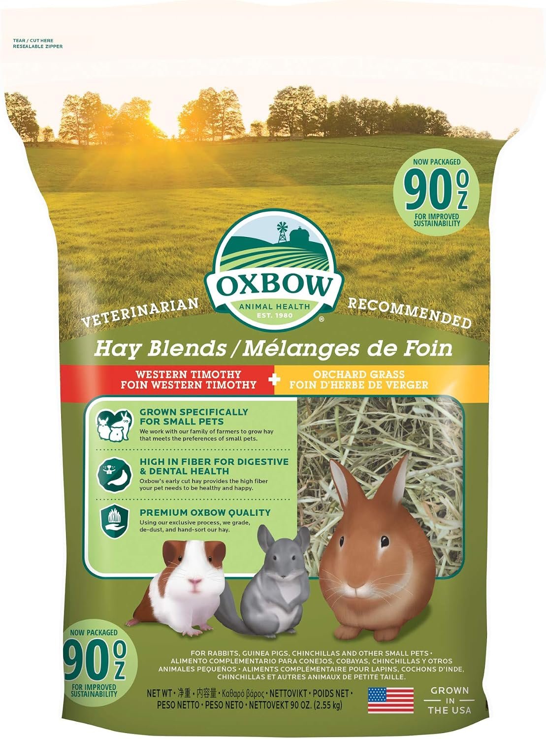 Oxbow Hay Blends, Western Timothy Hay & Orchard Grass, Guinea Pig Food, Small Pet Bunny Supplies, All Natural Grass for Guinea Pig & Rabbit, Oxbow Rabbit Supplies for Bunnies, 90 oz. bag