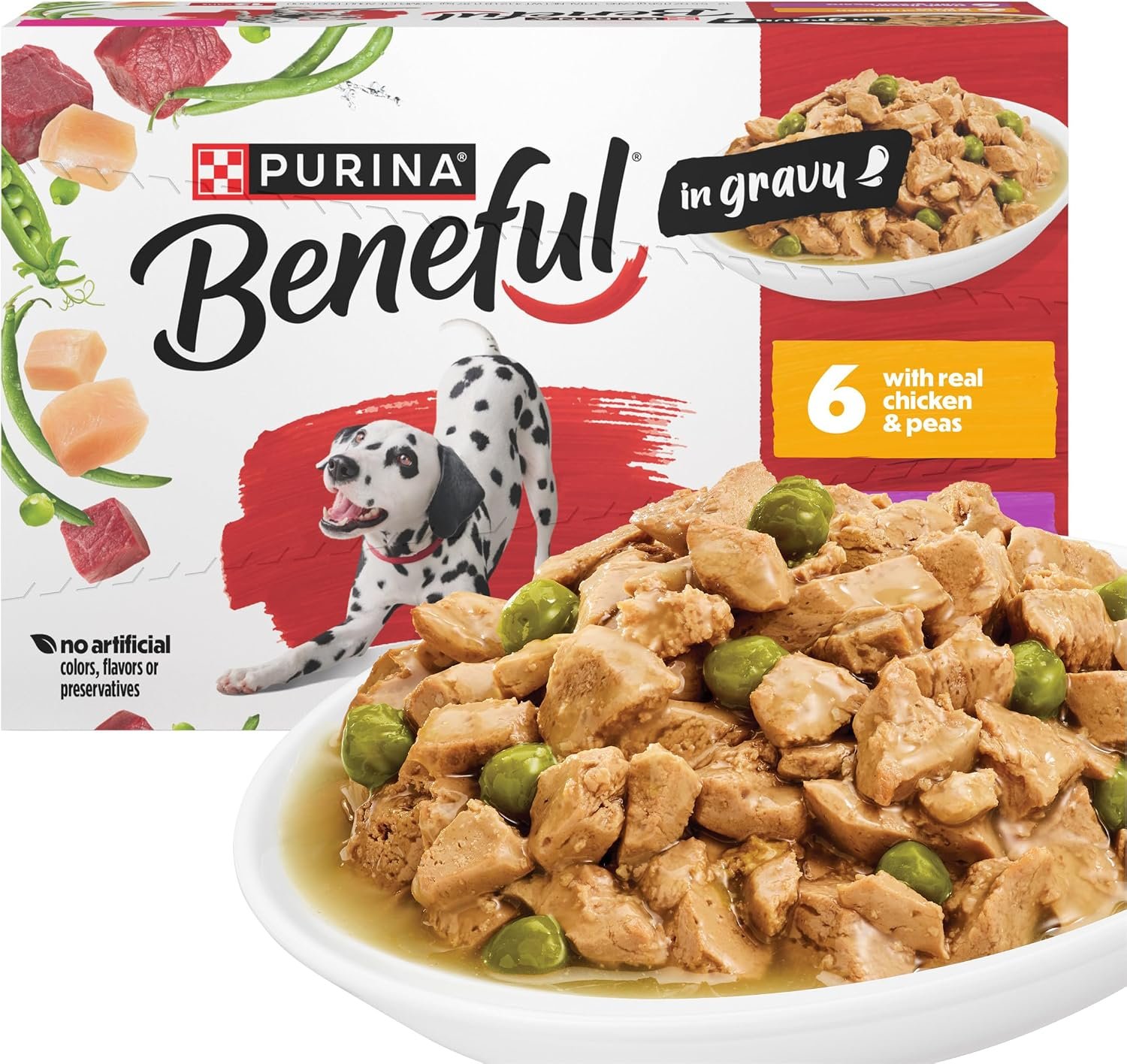 Beneful Purina Wet Dog Food Variety Pack, Chicken or Steak (12) 5.5 oz Cans | Real Chicken & Peas or Real Steak Flavor With Green Beans in Gravy entrees with vegetables you can see and no artificials