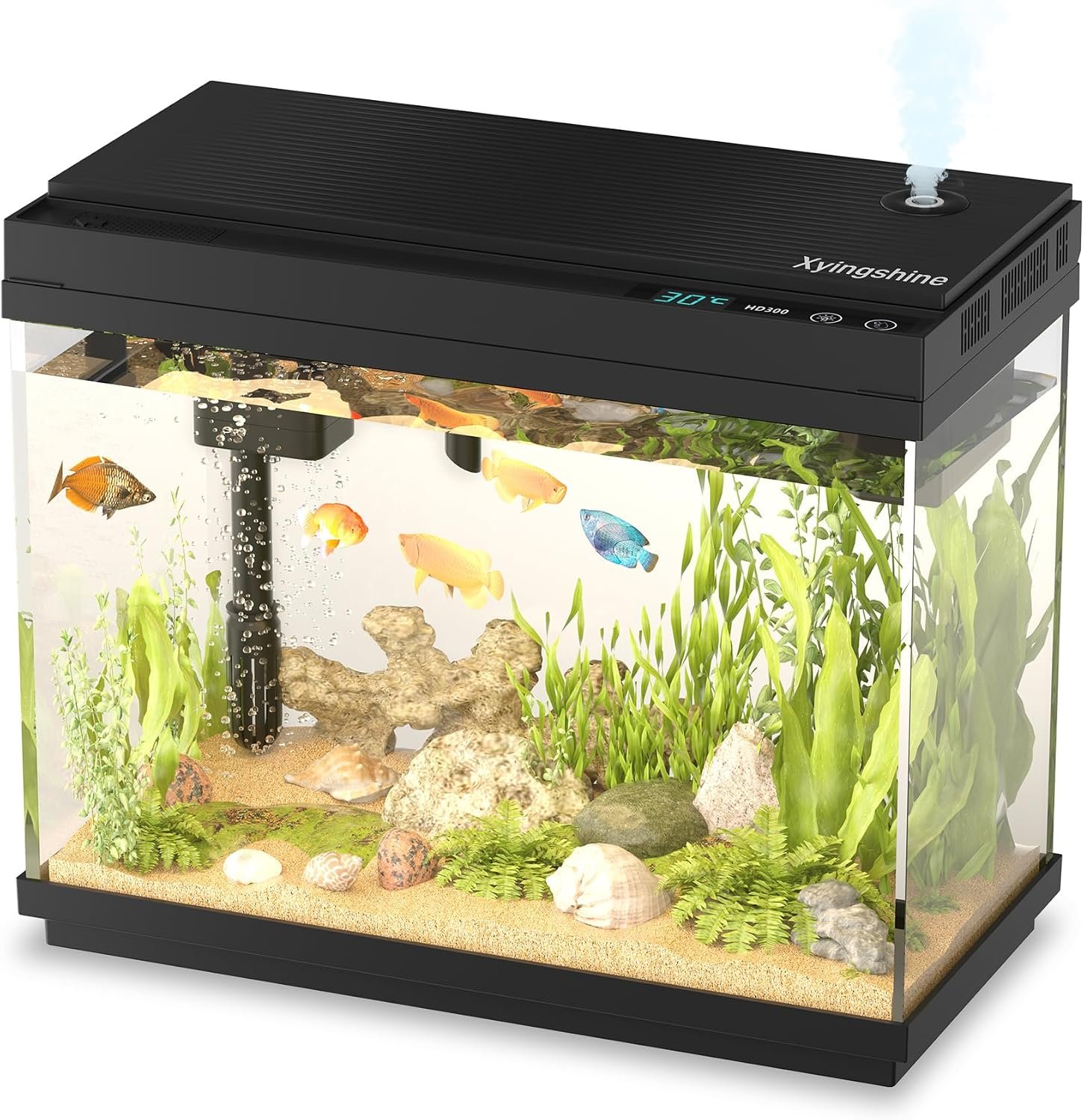 Fish Tank, 2.5Gallon Fish Aquarium,Self Cleaning Fish Tank Aquarium Starter Kit/Humidifier & Essential Oil Diffuser,Touchscreen Control,7-Color LED,3-in-1 Pump,Triple Filtration,Temp/Time Display